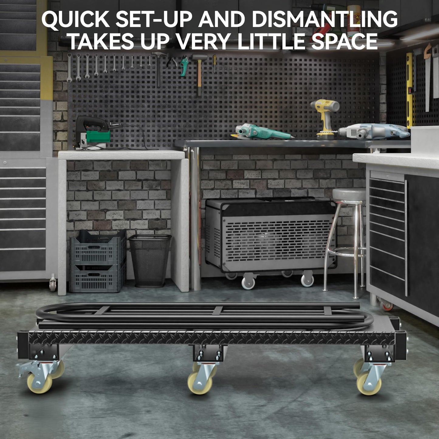 YITAMOTOR Heavy Duty Narrow Aisle U-Boat Platform Truck Dolly, 63 x 15.75 x 60.8 Inch U-Boat Cart with Thick Steel Deck 2000 Lb. Capacity with 6 Swivel Casters(2 Wheels with Brake)
