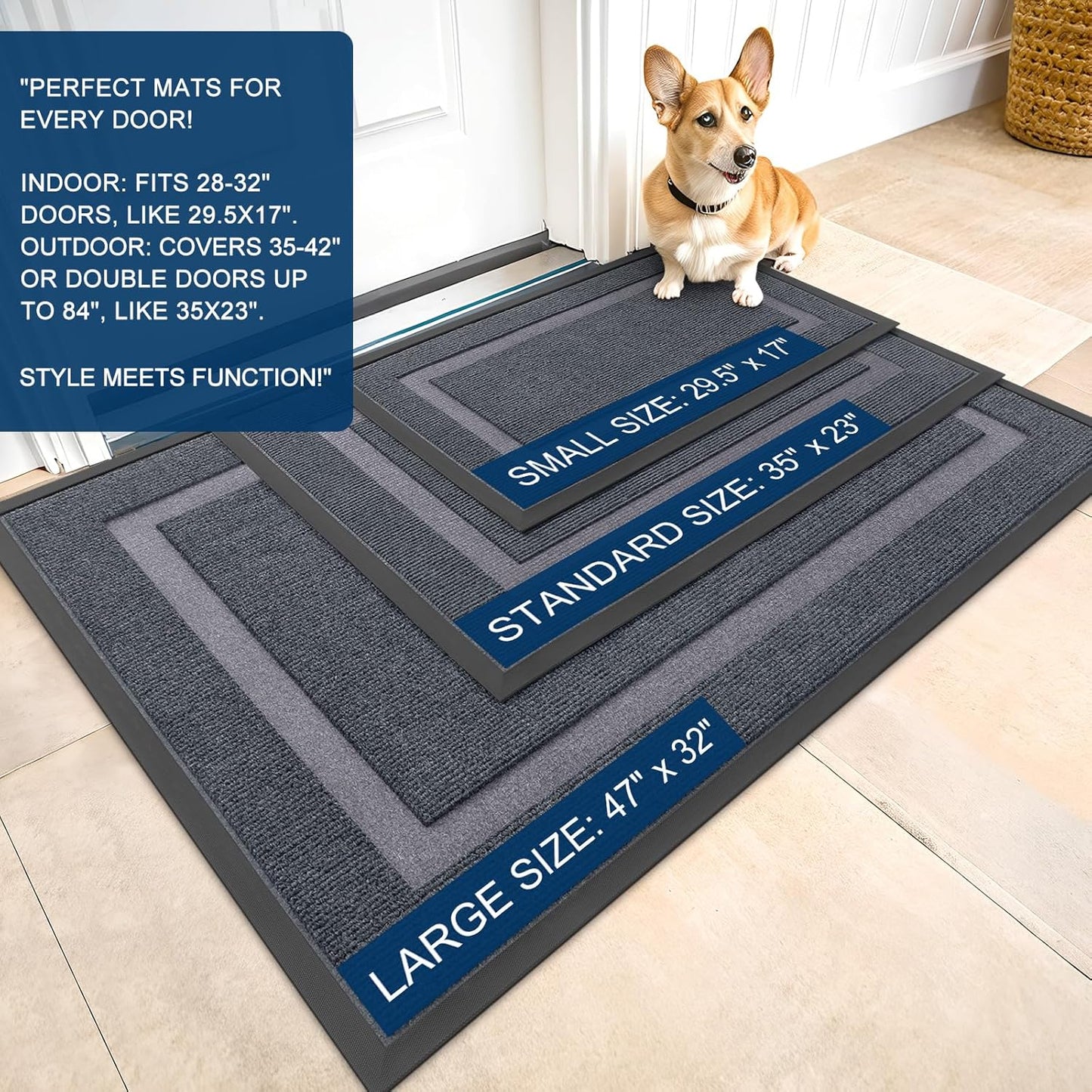 OLANLY Waterproof Front Door Mat - All-Season Indoor/Outdoor Doormat, Sturdy Natural Rubber, 71x47, Light Grey