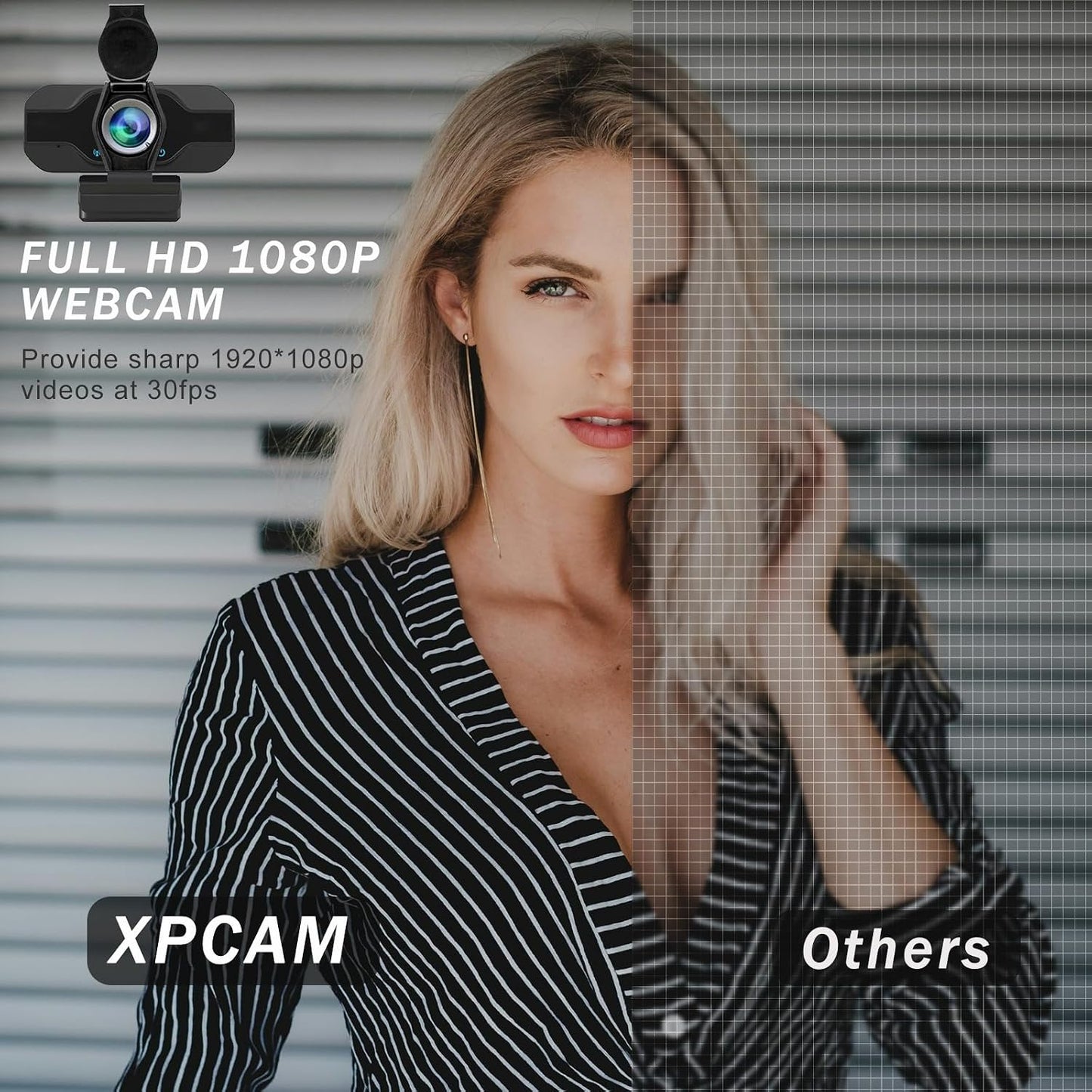 XPCAM 1080p 110 USB C Camera Webcam with Microphone/Tripod/Cover, Auto Light Correction, FOV, Plug & Play Pro Webcam
