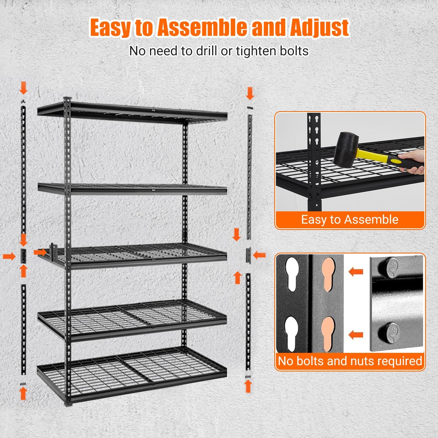 CABIHOME 48"X24"X72" Heavy Duty Garage Shelving Units, 5-Tier Adjustable Storage Shelves, Loads 2500 LBS, Adjustable Garage Storage Shelving, Metal Storage Utility Racks Shelf Unit