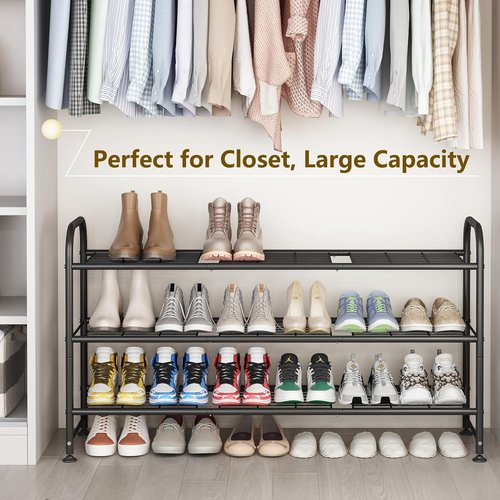 LINZINAR Shoe Rack - 3-Tier Metal Organizer for Closet & Entryway | Stylish Black Design