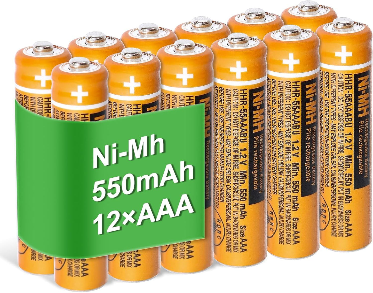 EOCIK 12 Pack HHR-55AAABU 1.2V 550mAh Rechargeable AAA Batteries NI-MH AAA Battery for Panasonic Cordless Phones,Remote
