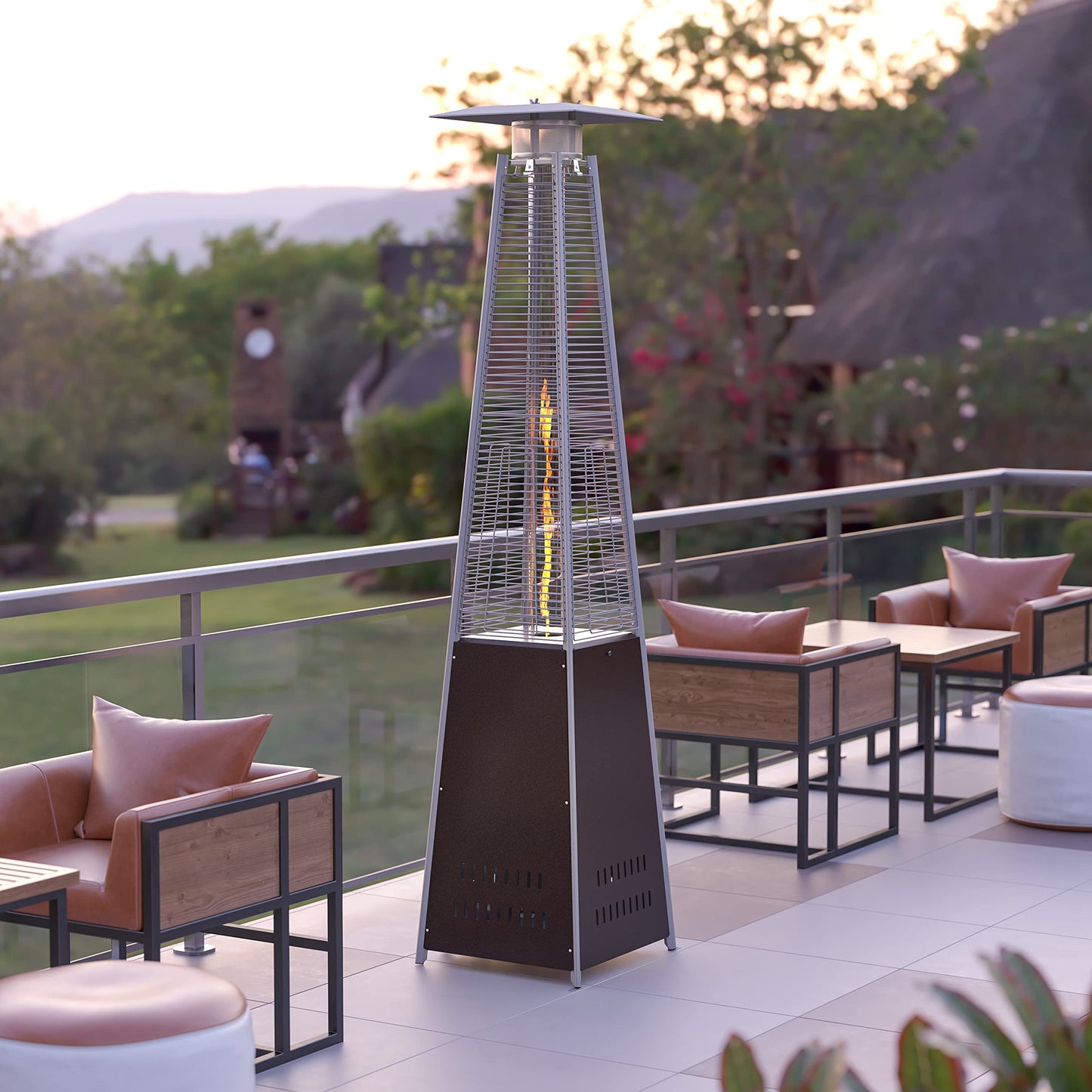 Flash Furniture Outdoor Patio Heater with Wheels - Bronze - 42,000 BTU - 7.5 Feet Tall - Stainless Steel - For Residential and Commercial Use, 90" High, Bronze