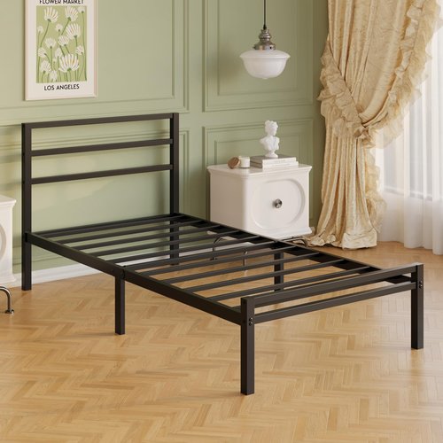 Lutown-Teen 12 Inch Twin Bed Frame with Headboard and Footboard, Classic Metal Platform Bed Frame Twin Size, No Box Spring Needed, Easy Assembly, Noise Free, Black