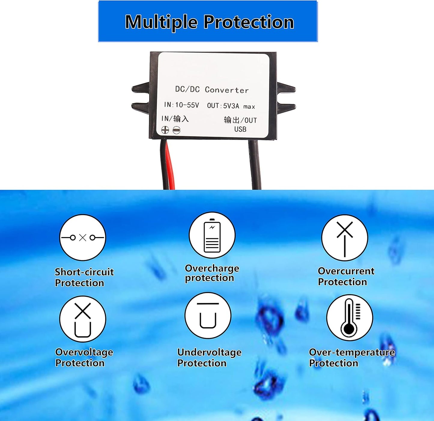 XMSJSIY 10-55V 5V 3A 15W to USB/Micro USB DC to DC Regulator Car Power Converter