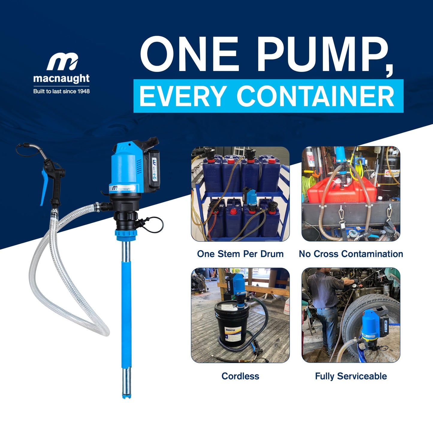 Macnaught BOP Battery Operated Oil Pumps - 16 to 55 Gallon, 5FT Hose, On-Demand Nozzle – for Oil, ATF, Coolant, Hydraulic Fluids – 2 Years Warranty (16-55 Gal Complete Starter Kit)