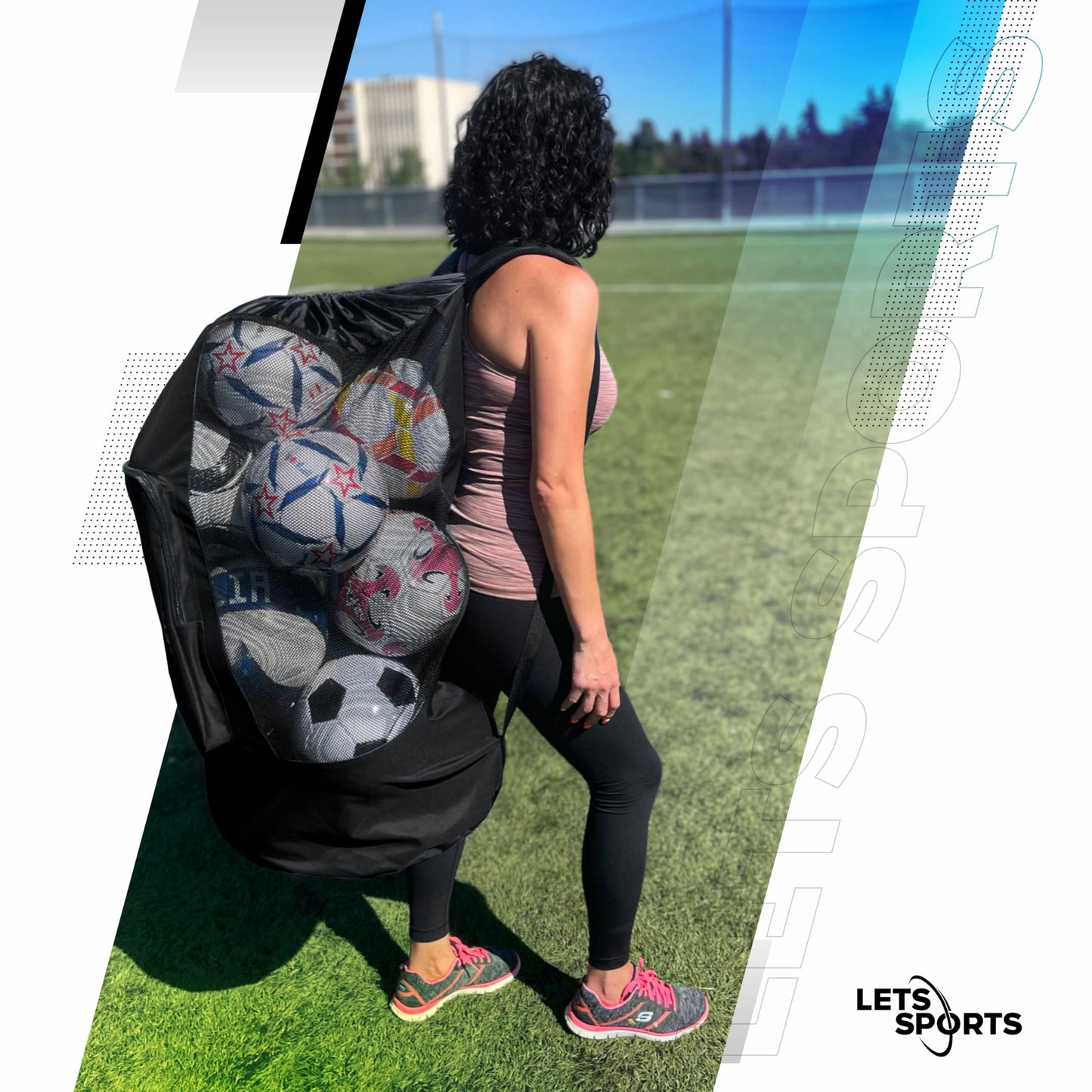 LETS Sports Soccer Ball Bag for Basketball, Volleyball & Football | Large Drawstring Ball Bags Mesh | Heavy-Duty Soccer Ball Bags for Coaches | Equipment Bag w/Shoulder Strap | 37" x 17" Black