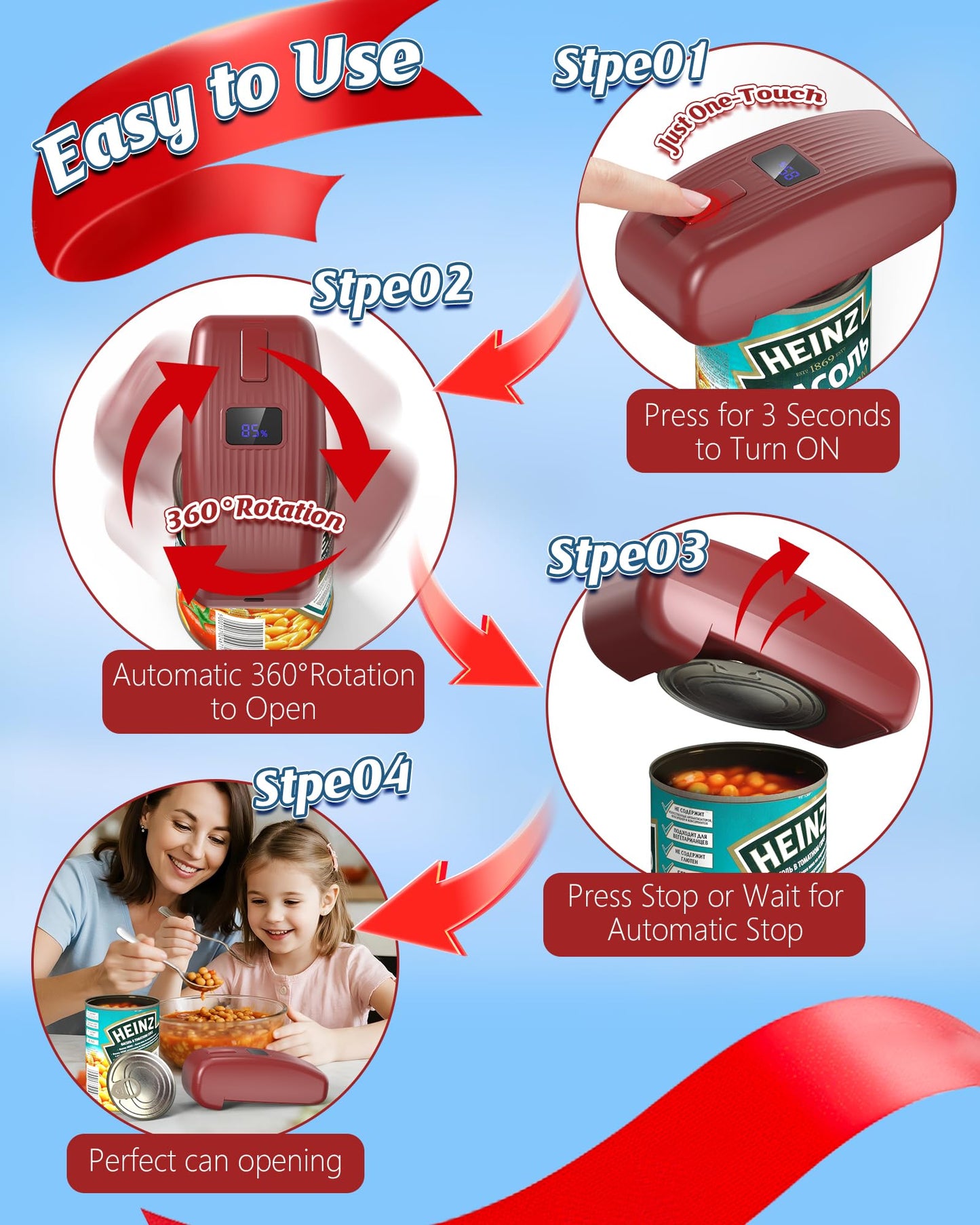 HuiJuKeJi Countertop Electric Can Opener, Rechargeable Automatic Can Opener LED Display Fit Almost Sizes, One-Touch Can Opener Electric Kitchen Gadget for Seniors Smooth Edge, Food Safety Camping