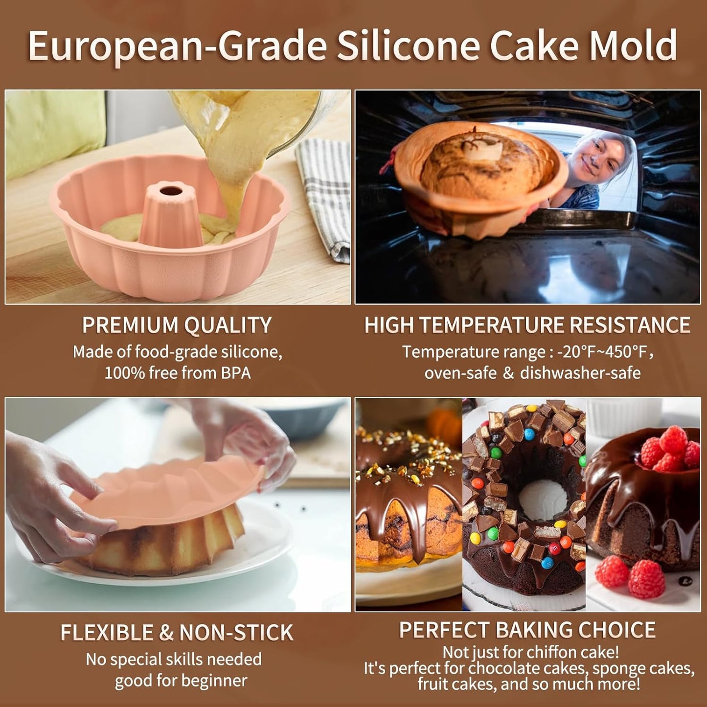 PADELE Silicone Cake Pan Set - Nonstick 10 Inch Molds for Cakes, Brownies & Jello | Pink & Blue