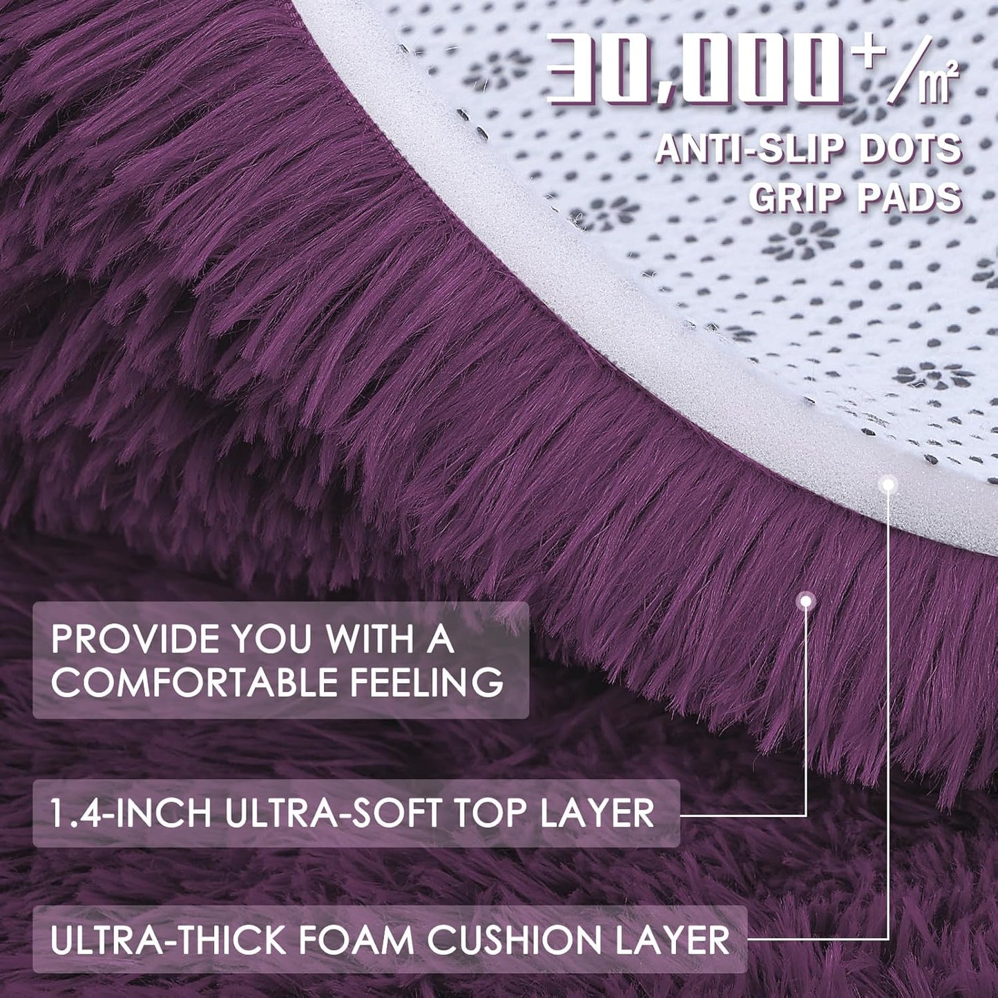OLANLY Area Rug - Soft Fluffy Shaggy Carpet for Living Room & Bedroom - 4x5.9 ft Dark Purple