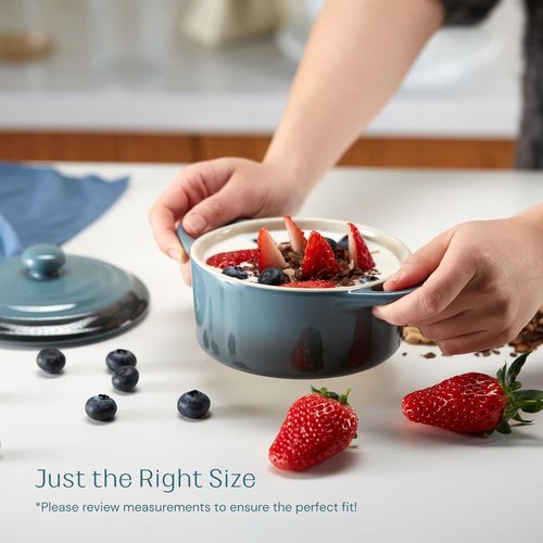 Kook Ceramic Mini Cocotte Set - Small Casserole Dishes with Lids | Oven Safe 350°F, 12 oz, Set of 4 (Stone Ombre)