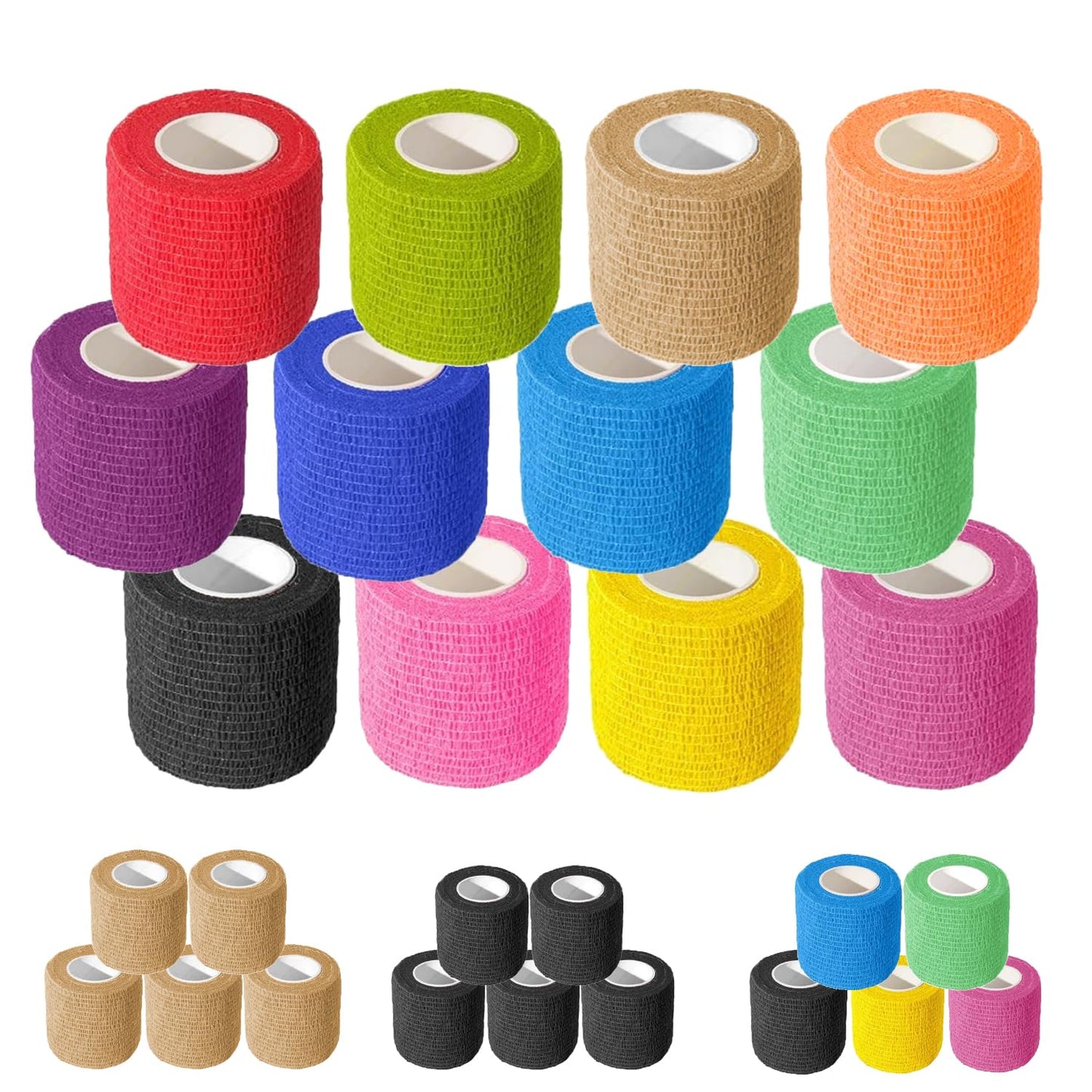 OZER 12 Pack 2 Inch x 5 Yards Self Adhesive Bandage Breathable Cohesive Bandage Wrap Rolls Elastic Self-Adherent Tape for Stretch Athletic, Sports, Wrist, Ankle (Colorful, 2 Inch)