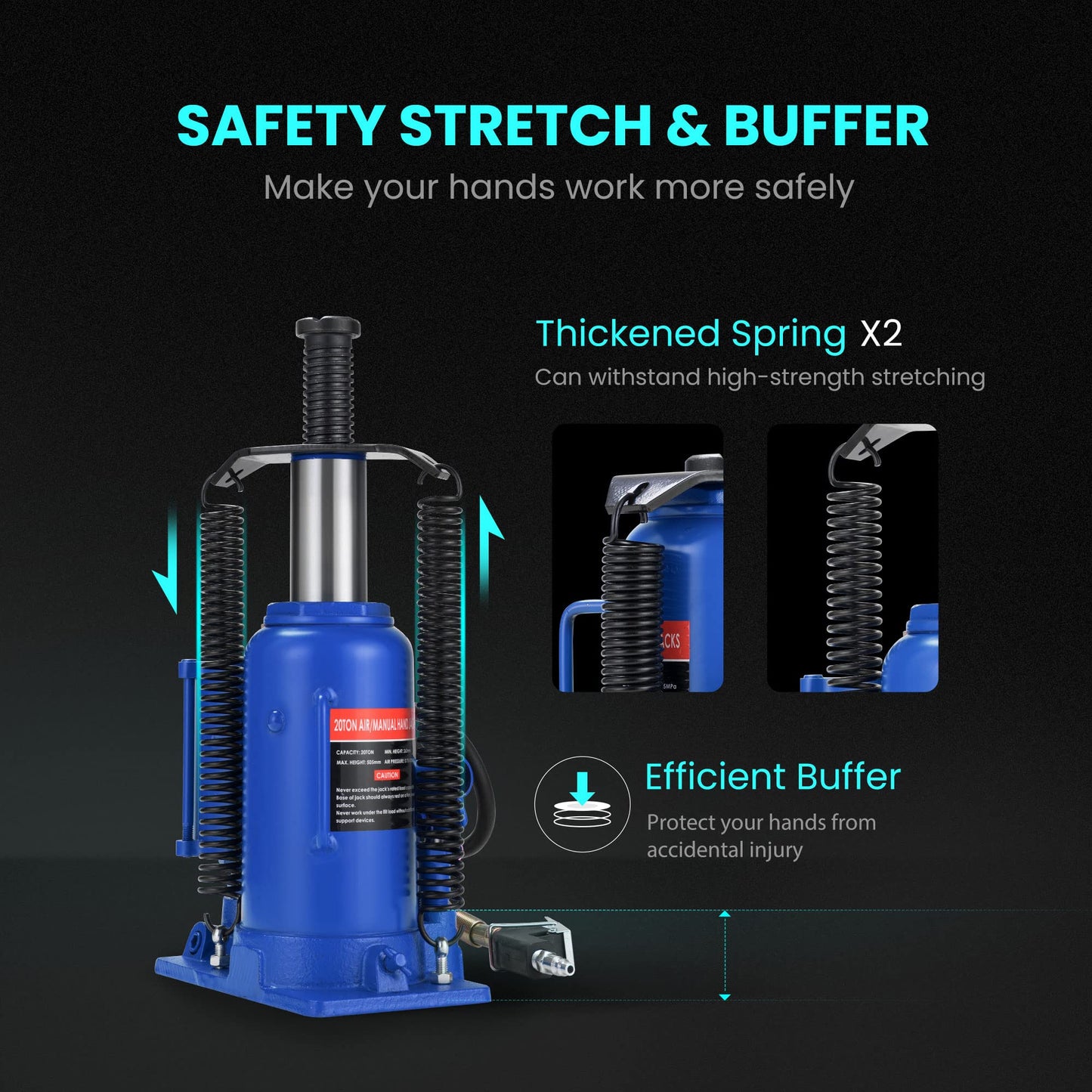 SPECSTAR Pneumatic Air Hydraulic Bottle Jack with Manual Hand Pump 20 Ton Heavy Duty Auto Truck Travel Trailer Repair Lift Blue