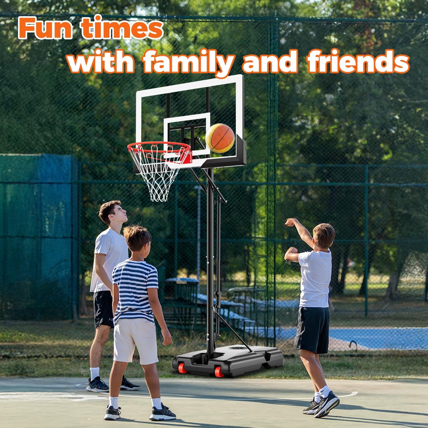 AWII SPORT Basketball Hoop 44 Inch Backboard Protable Basketball Hoop Outdoor, 4.8-10ft Height Adjustable Basketball Goal System for Kids Youth Adults Play in Backyard/Courts/Indoor