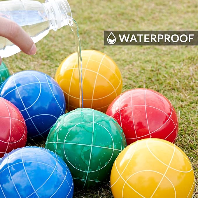 ApudArmis Bocce Balls Set, Outdoor Family Bocce Game for Backyard/Lawn/Beach - Set of 8 Poly-Resin Balls & 1 Pallino & Nylon Carrying Case & Measuring Rope (90mm)