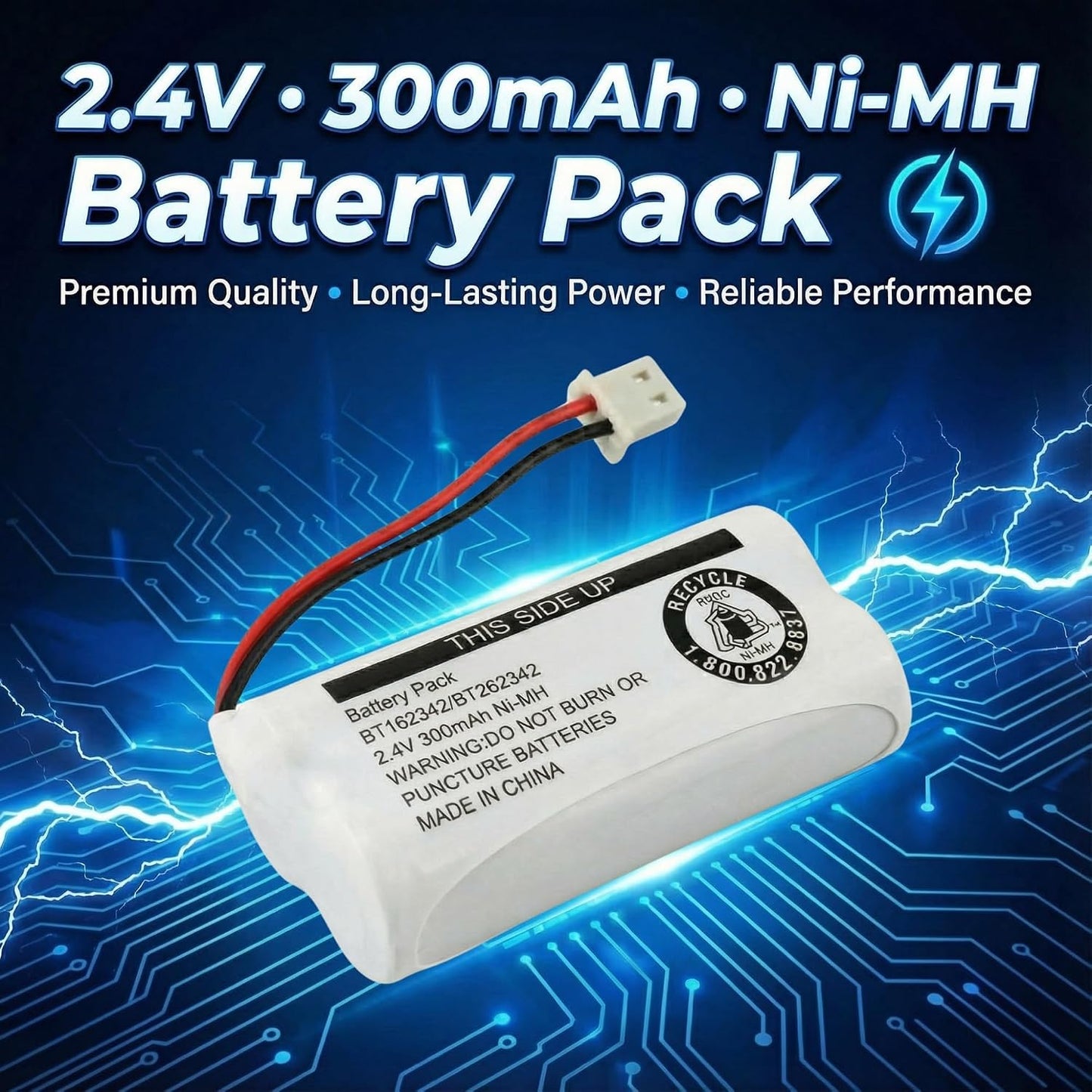 Cerepros 2-Pack BT162342/BT262342 2.4V Packs Battery for VTech Cordless Phone