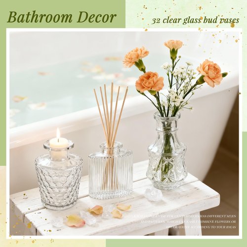 Der Rose Glass Bud Vases Set of 32 Small Clear Flower Vases for Rustic Wedding Centerpieces Table Decorations and Home Office Decor(Clear)
