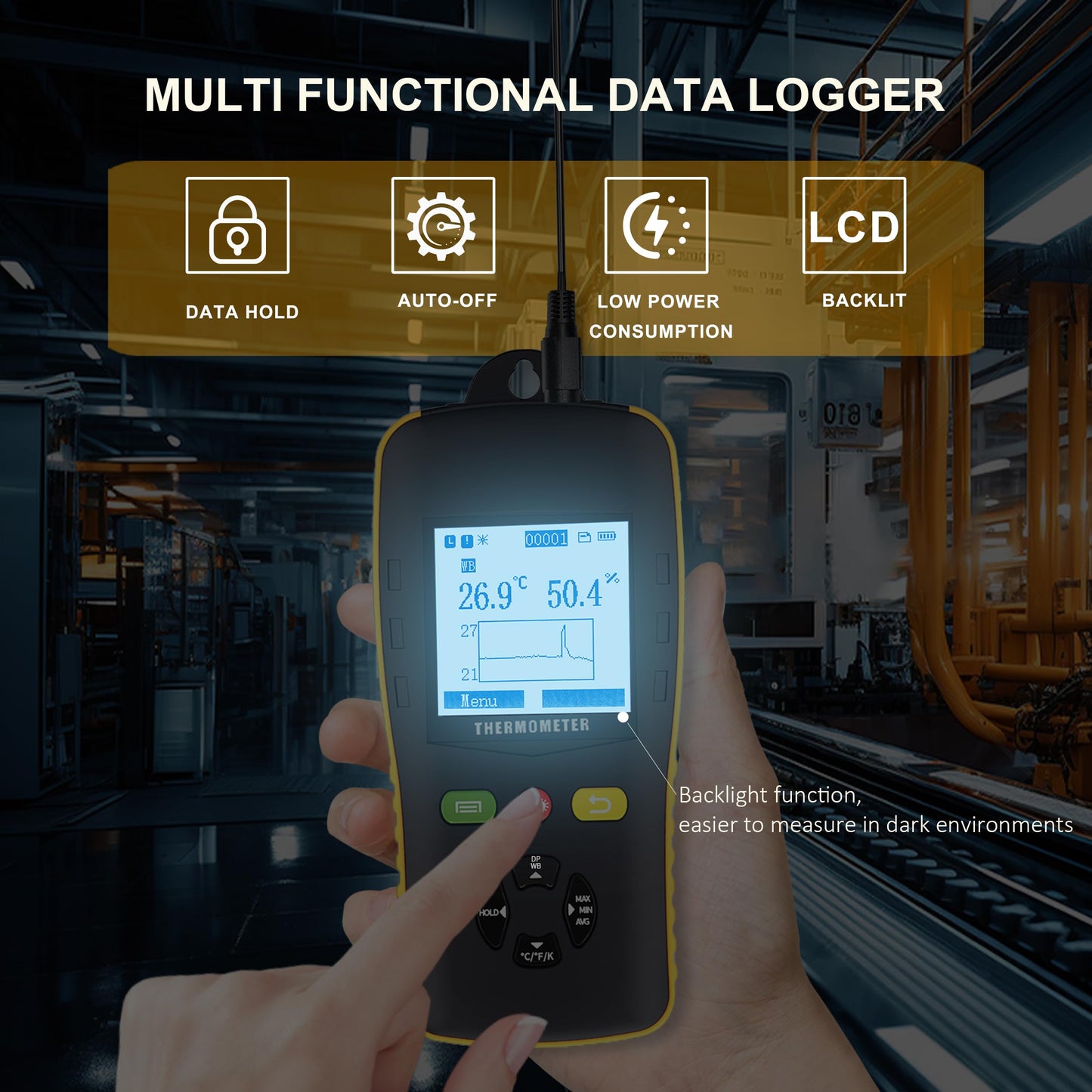 Tzone Temperature Humidity Data Logger USB Temp Recorder with Probe, Digital Dew Point Meter Wet Bulb Thermometer with Sound Alarm, Industrial RH Recording with Report for Lab HVAC Greenhouse Freezer