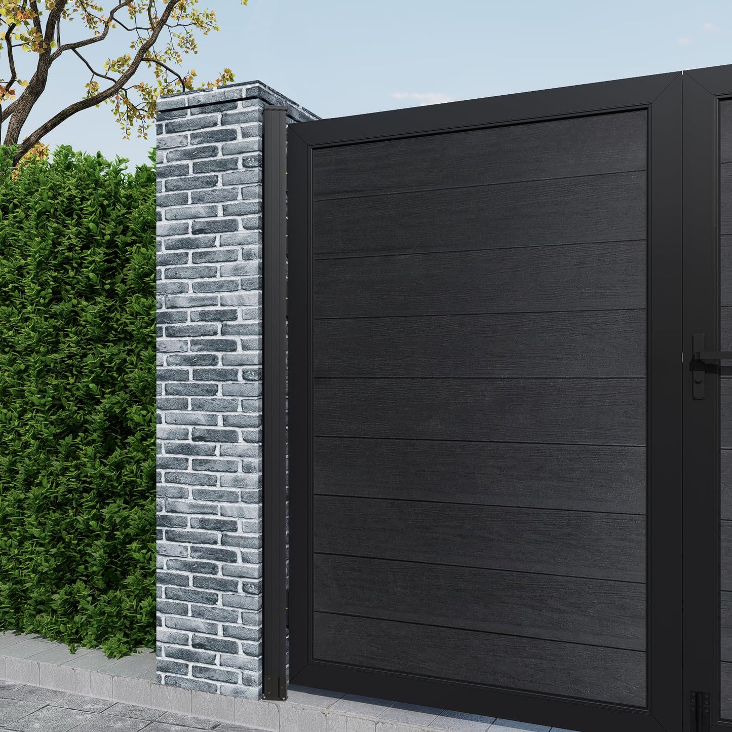 Treslam Wood Plastic Privacy Double Fence Gate 6ft(H) x 8ft(W), Metal Frame with Knob Kits, Durable Composite Outdoor Gate,Black