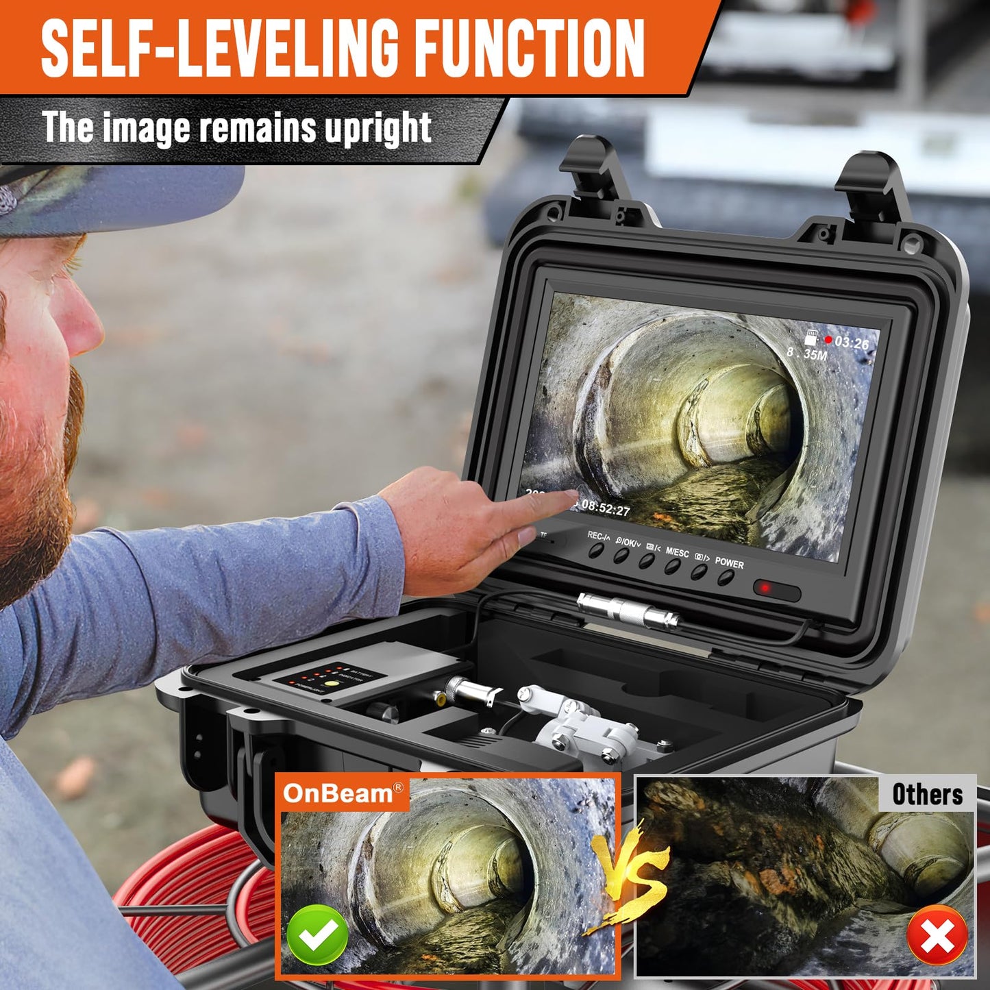 Sewer Camera 230ft, Drain Camera with Self-Leveling, Distance Counter, 512Hz Sonde, 9" HD Plumbing Cameras with 12 LED Lights, IP68 & 32GB DVR, Industrial Endoscope for Duct Sewer Line Pipe Inspection