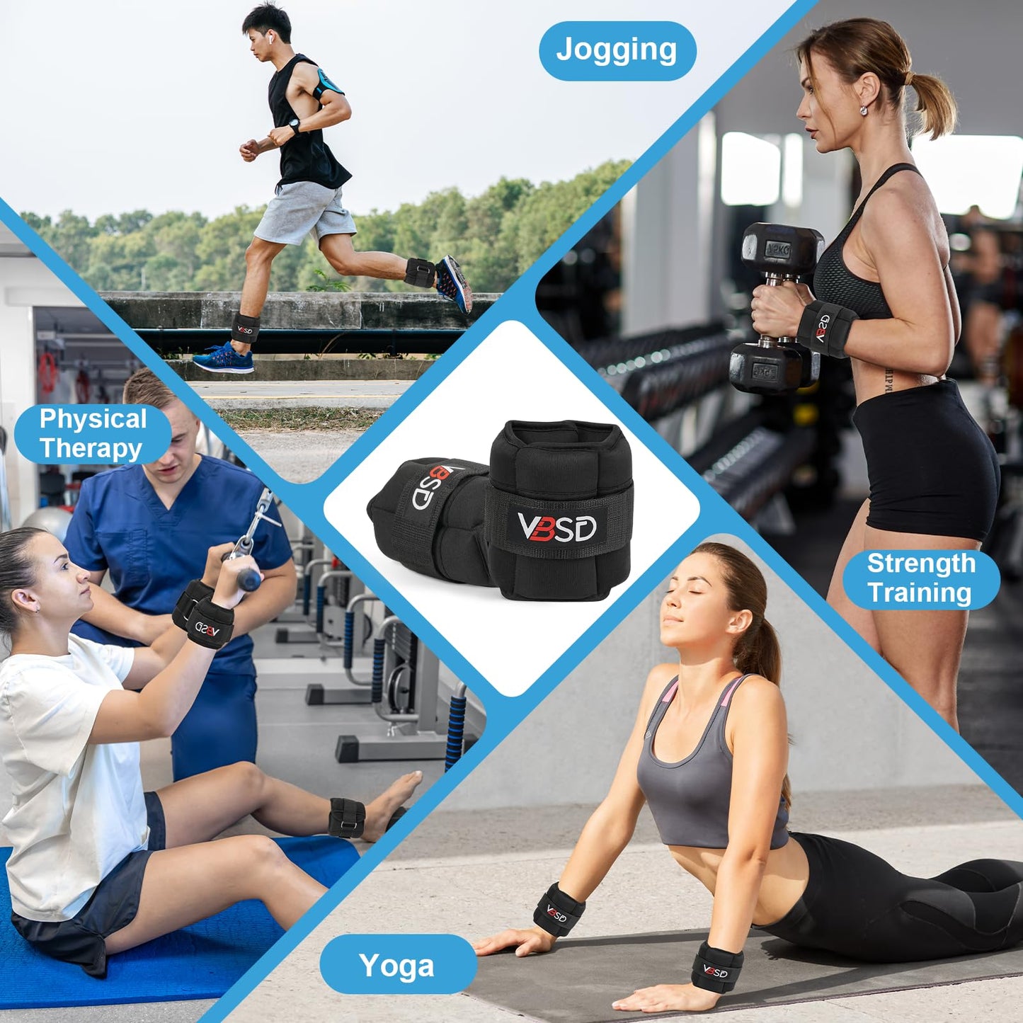 VBSD Adjustable Ankle Weights for Men Women, 10lb 1 Pair Leg Weight Straps, Weighted Ankle Weights Set for Gym, Yoga, Jogging, Walking, Aerobics, 1-5 lbs Each Ankle, 1 Pair 2-10 lbs