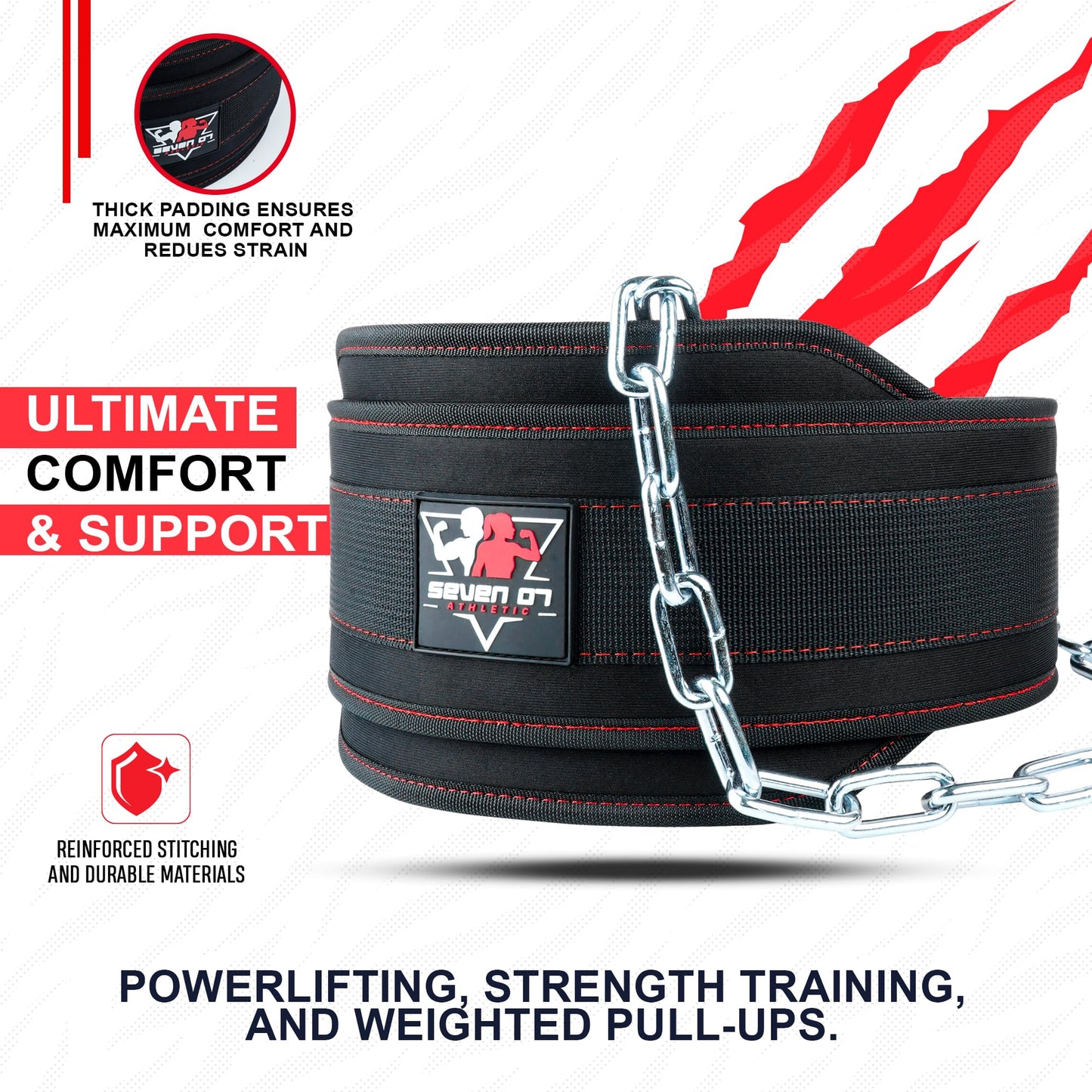 Dip Belt with 30" Stainless Steel Chain, 550-650 Lbs Weight Capacity, Neoprene Weight Lifting Belt, Perfect Weighted Belt for Pullups, Dips, Squats, Gym Workout & Crossfit Training