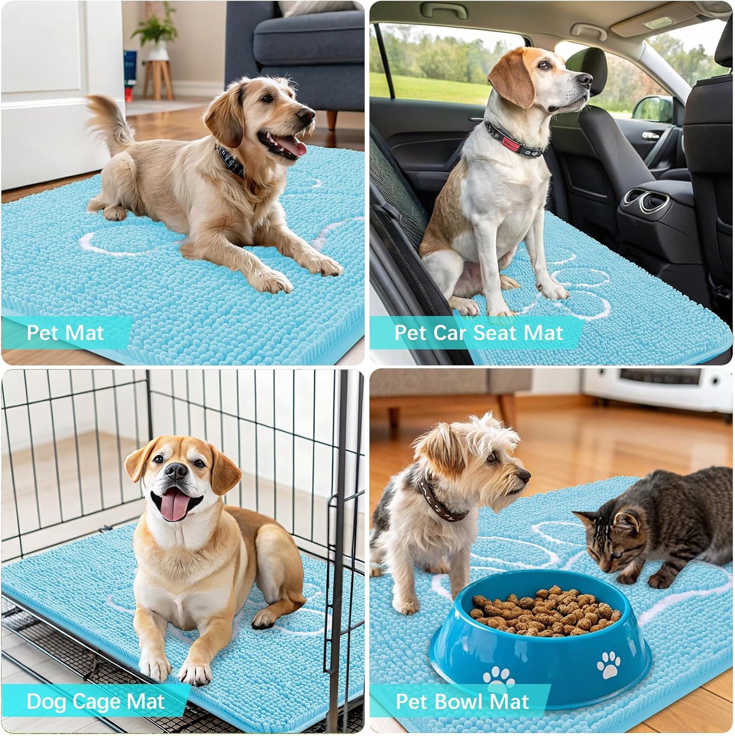 OLANLY Dog Door Mat - Absorbent Non-Slip Mud Mat for Paws | 24x16 Blue Chenille Design