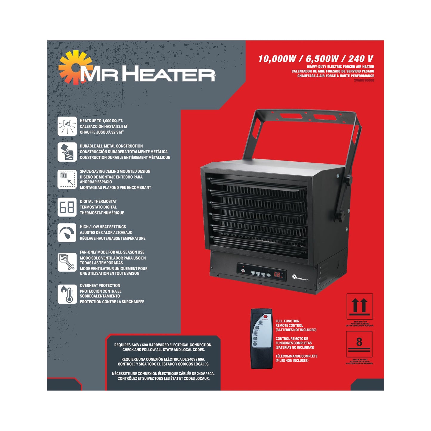 10,000/6,500W 240V Ceiling Mount Garage Utility Heater