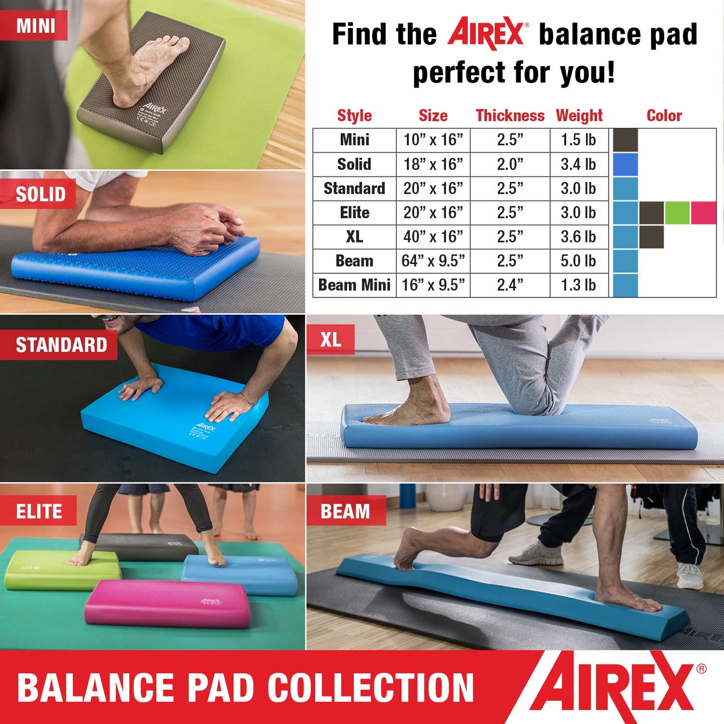 Airex Balance Pad - Exercise Foam Pad Physical Therapy, Workout, Plank, Yoga, Pilates, Stretching, Balancing Stability Mat, Kneeling Cushion, Mobility Strength Trainer for Knee, Ankle - Mini, Lava