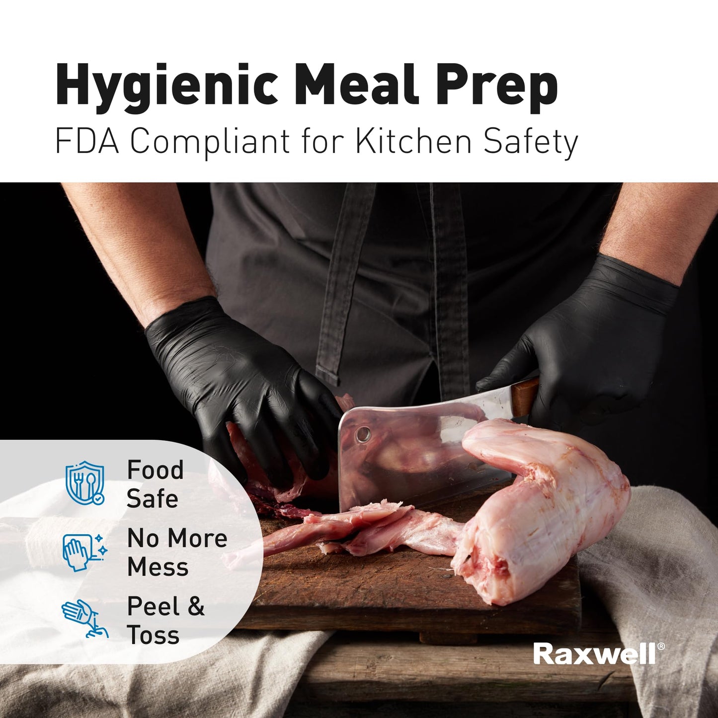 Raxwell Disposable Nitrile Gloves - Puncture-Resistant Mechanic Glove - Food Prep & Medical Use, Latex-Free - XX-Large, Pack of 900, Black