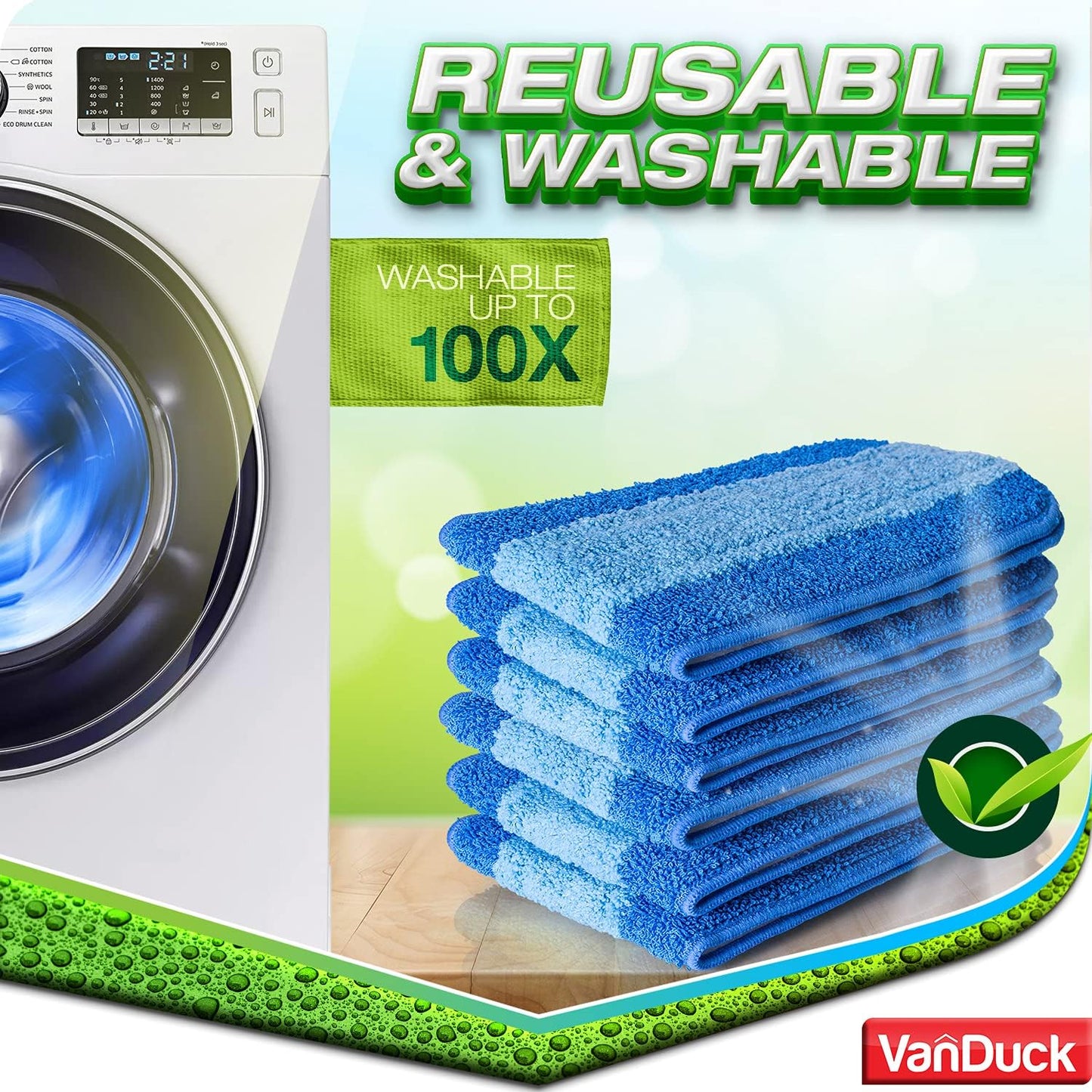 VanDuck Microfiber Mop Pads - Compatible with Bona Mop, 18 Inch, 3 Pack for Hardwood Floors