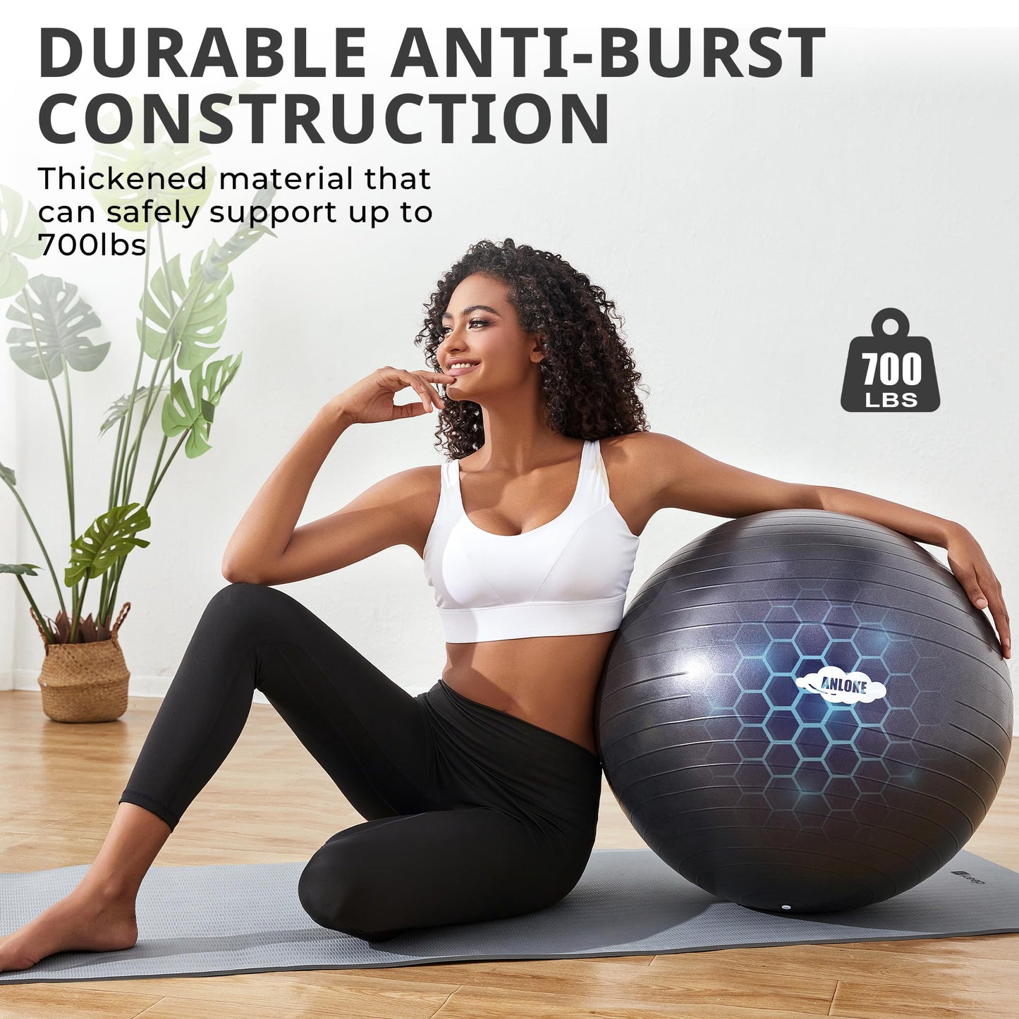 Yoga Ball for Exercise Fitness & Balance, Anti-Burst Stability Ball Chair, Birthing Ball for Pregnancy -M (19"~22") 55cm, Black