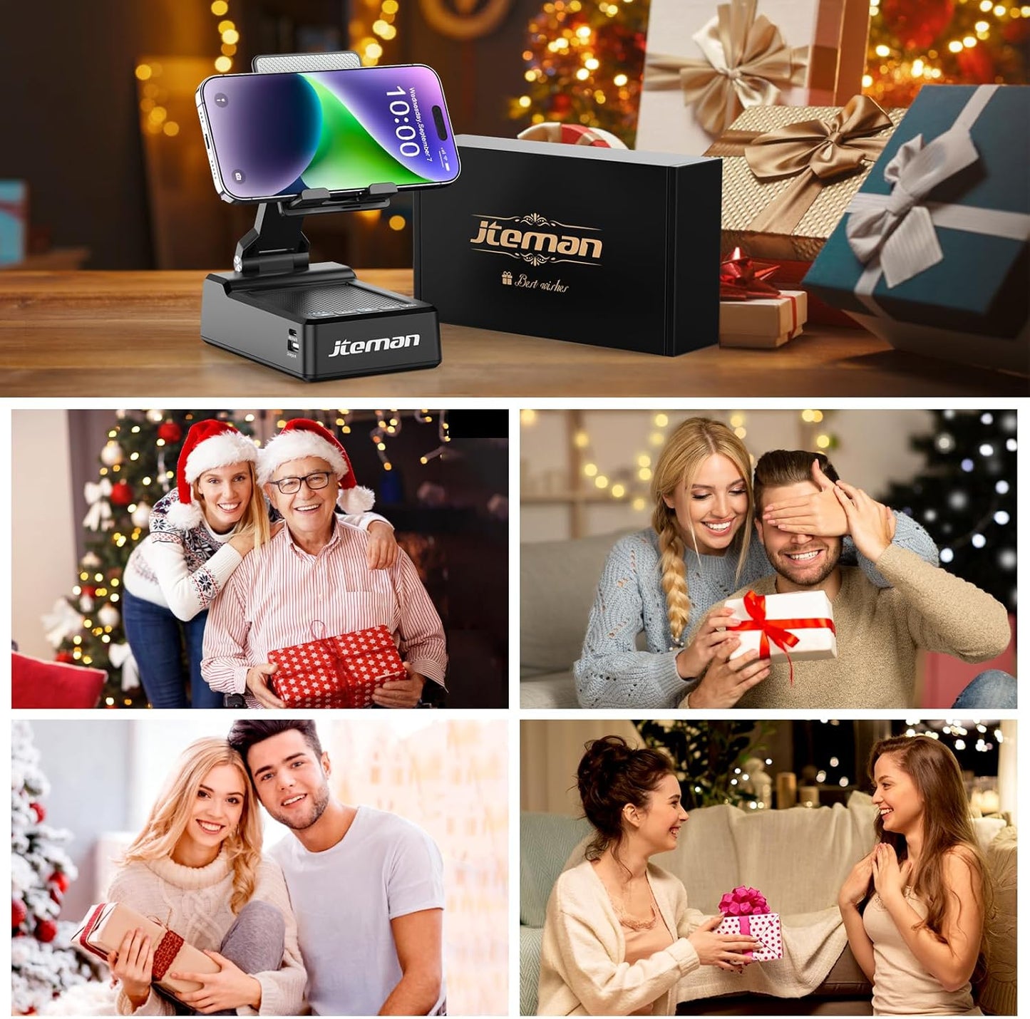 JTEMAN Gifts for Men Women,Adjustable Cell Phone Stand with Bluetooth Speaker and Charging Function,Cool Tech Gadgets