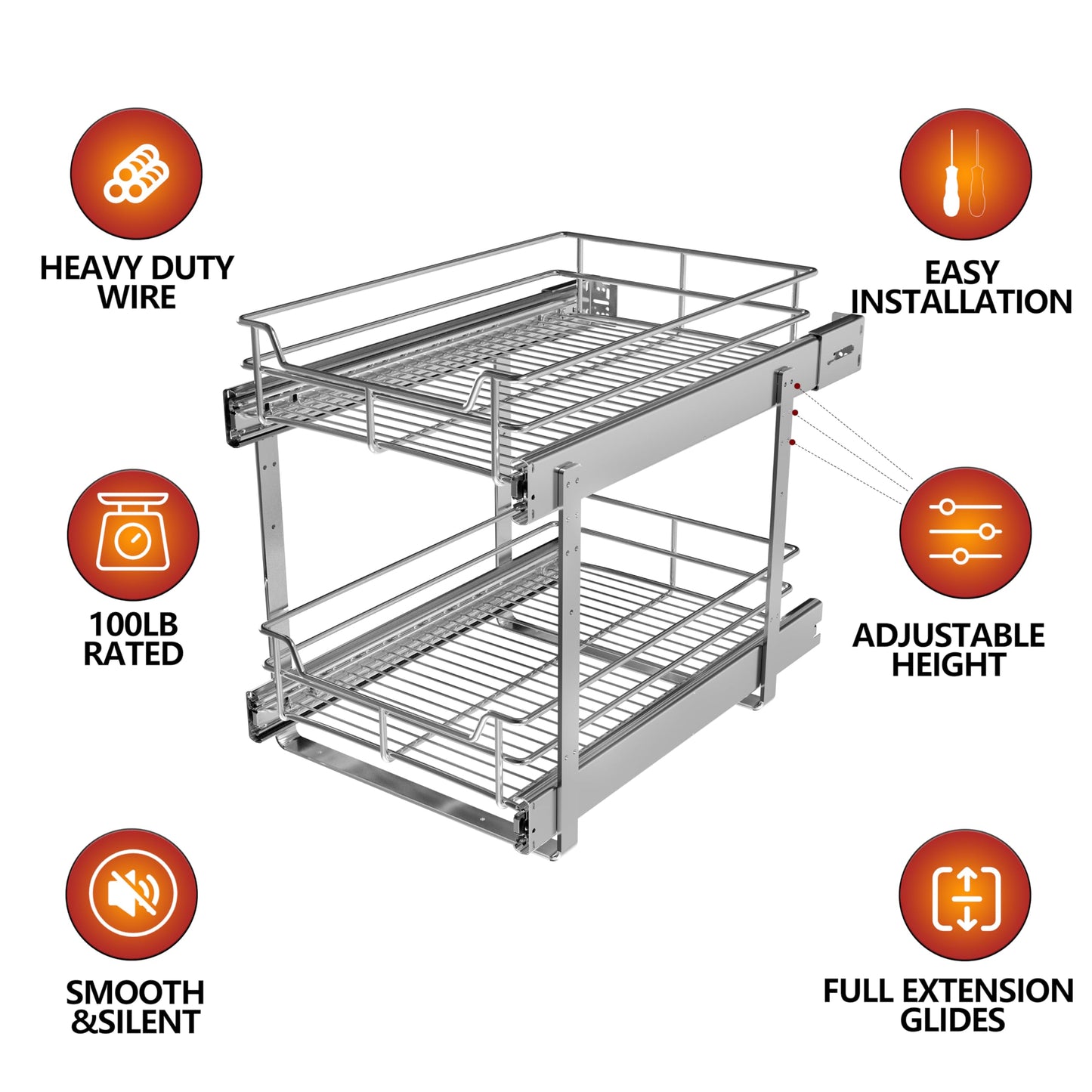 JOWBOOW (23" W x 22" D Cabinet Pull Out Shelves, 2-Tier | Heavy Duty Kitchen Pull Out Shelves for Wide Cabinets, 22 Inch Deep Sliding Cabinet Organizer