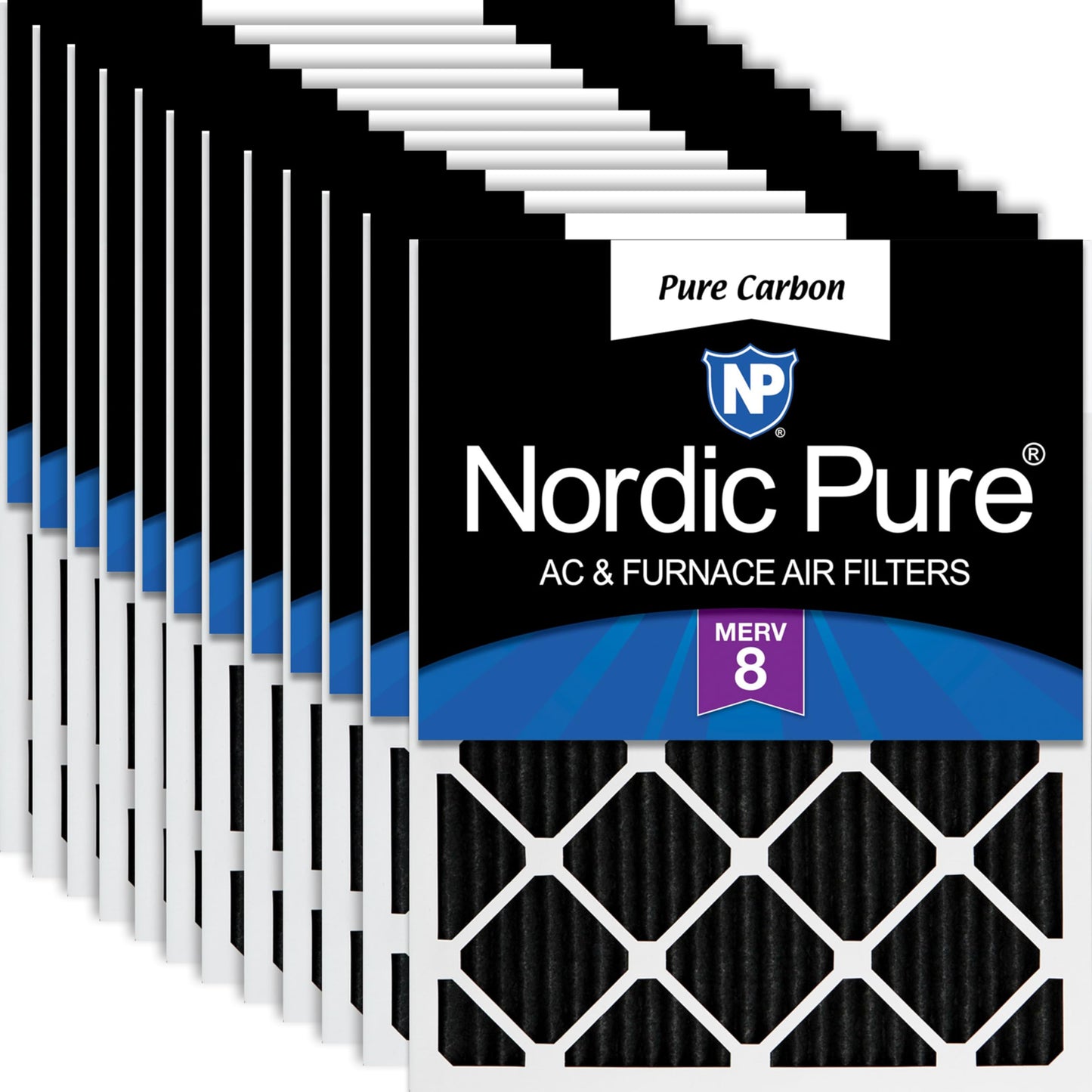 Nordic Pure 20x25x1 (19 1/2 x 24 1/2 x 3/4) Pure Carbon Pleated Odor Reduction Furnace Air Filters 12 Pack