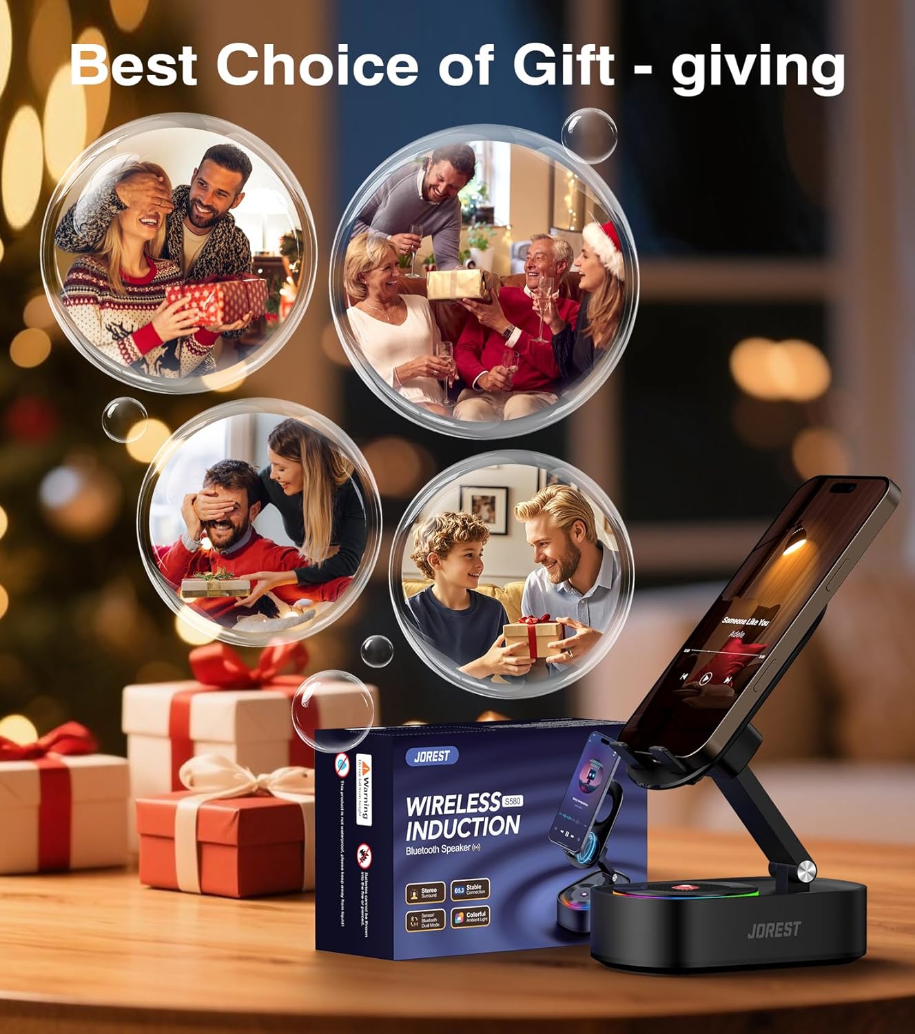 Jorest Wireless Induction Speaker,Cell Phone Stand with Bluetooth Speaker,Valentine's Gifts for Older Men Women Teenage