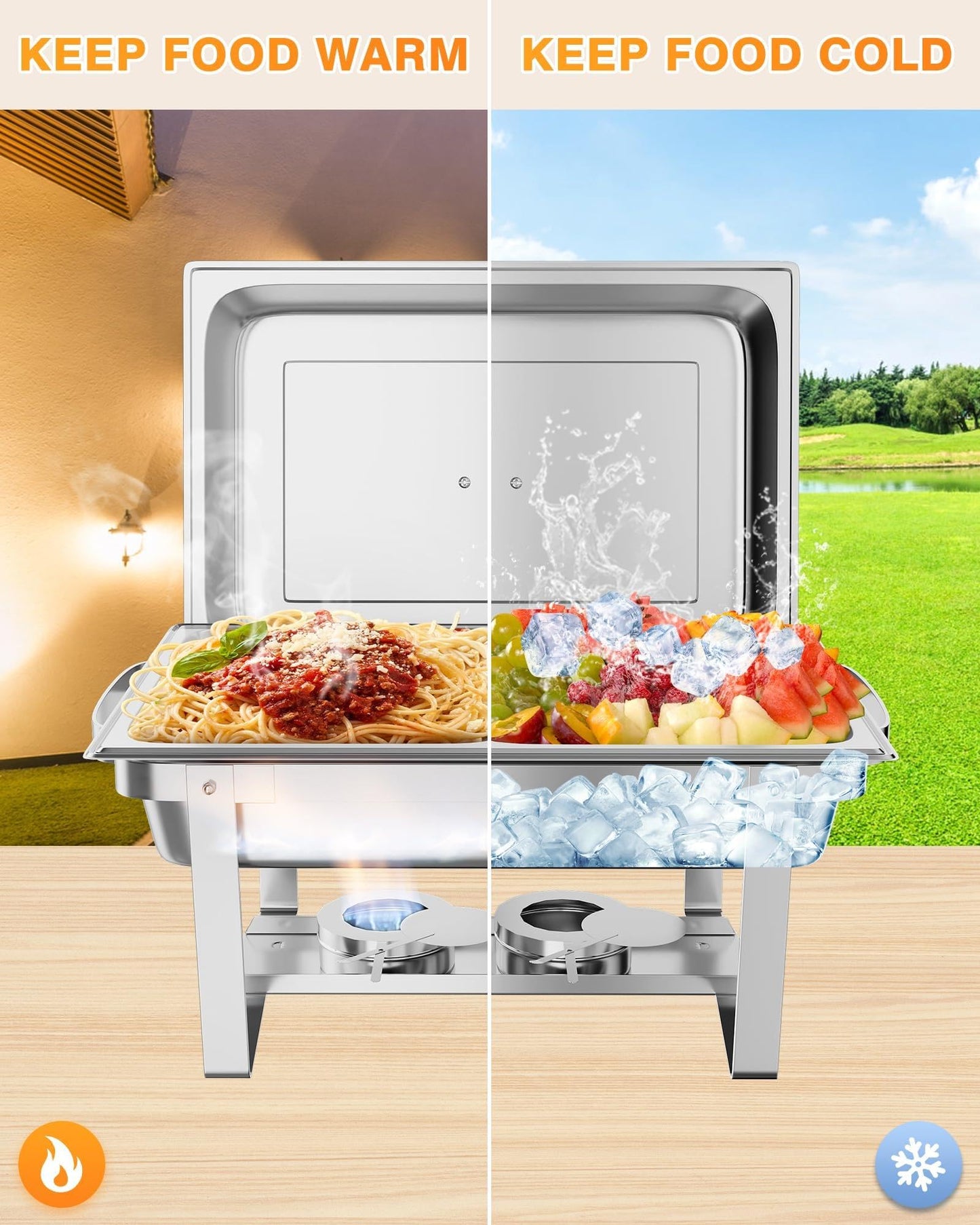 IDEALHOUSE 4-Pack Buffet Chafer Set, Thickened Stainless Steel Food Warmer, 8QT Rectangle Chafing Dishes with Lids & Foldable Frame for Catering & Large Events
