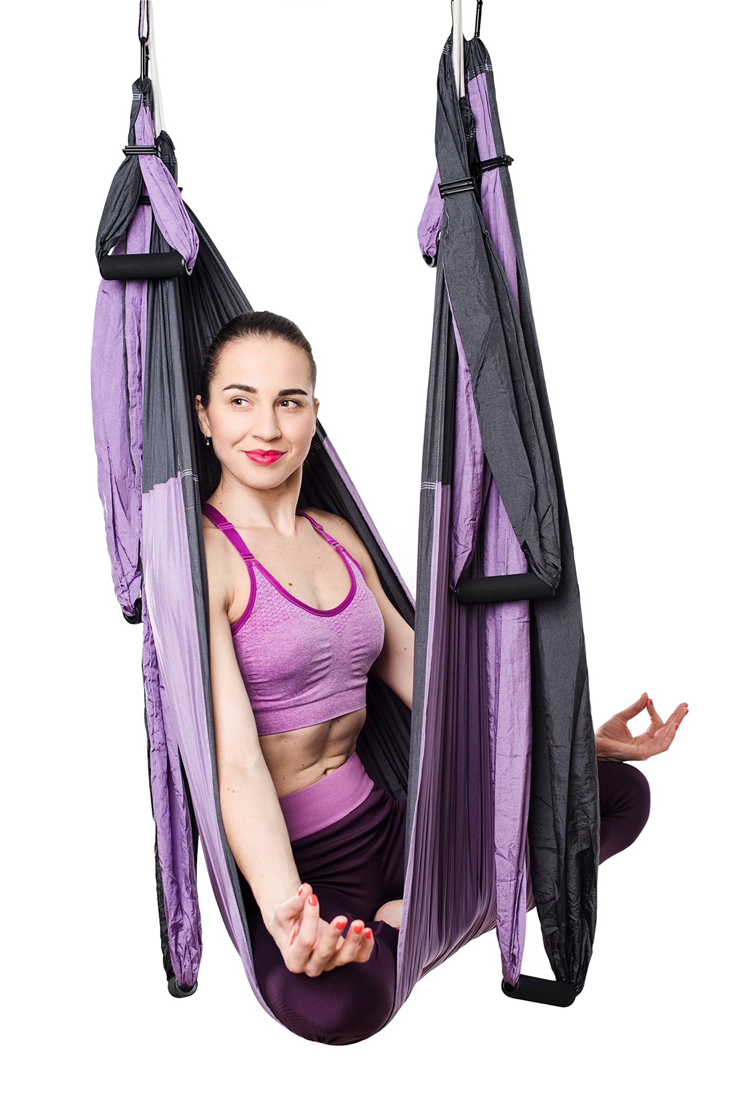 Yoga4You Aerial Yoga Swing Set - Yoga Hammock Hanging Swing - Aerial Sling Inversion Fly Kit - Acro Yoga Inversion Tool - Antigravity Toga Sling - Suspension Trapeze (Grey-Lilac)