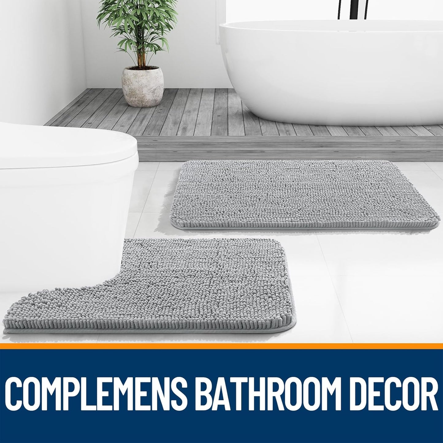 OLANLY Bathroom Runner Rugs - Soft Absorbent Chenille Bath Mats | Quick Dry, Machine Washable, 47x24, Light Grey