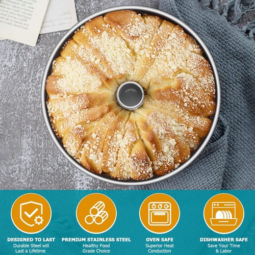 E-far Angel Food Cake Pan - 10-Inch Stainless Steel Tube Pan for Perfect Pound & Chiffon Cakes | Non-Toxic & Dishwasher Safe