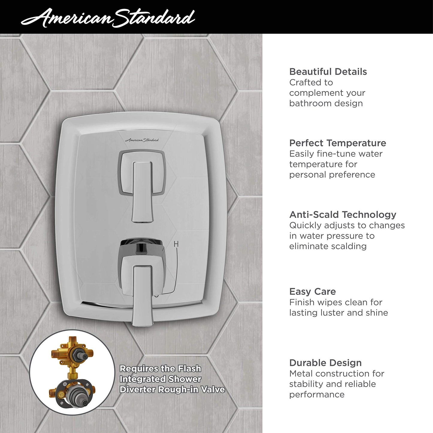 American Standard TU353740.GN0 Townsend 2-Handle Integrated Diverter Pressure Balance Valve Trim Kit, Brushed Gold