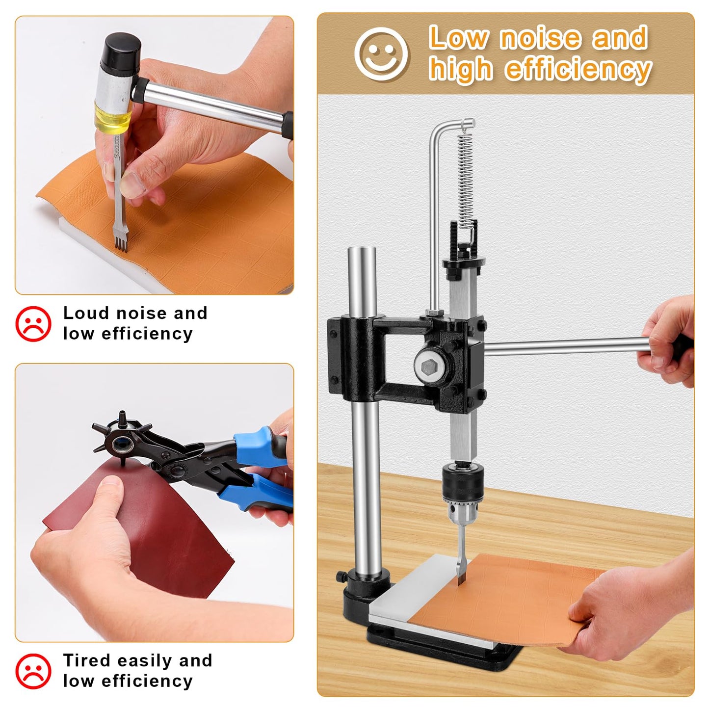 Leather Press Machine,Hole Puncher Hand Punching Machine with 21pcs Punch Tool Include Rivet Setter, Snap kit Tool and 480pcs Rivets | Stainless Steel Pillar | Punch Puller for DIY Leather Craft