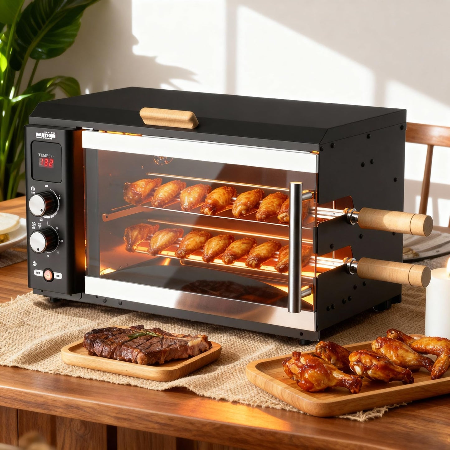 WantJoin Electric Rotisserie Oven - 37QT 3-in-1 Rotisserie Grill Oven, Dual Skewers, Grilling Rack, 360°Auto-Rotate Heating, Rotisserie Cooker Machine for Home Kitchen & Party Use,1800W