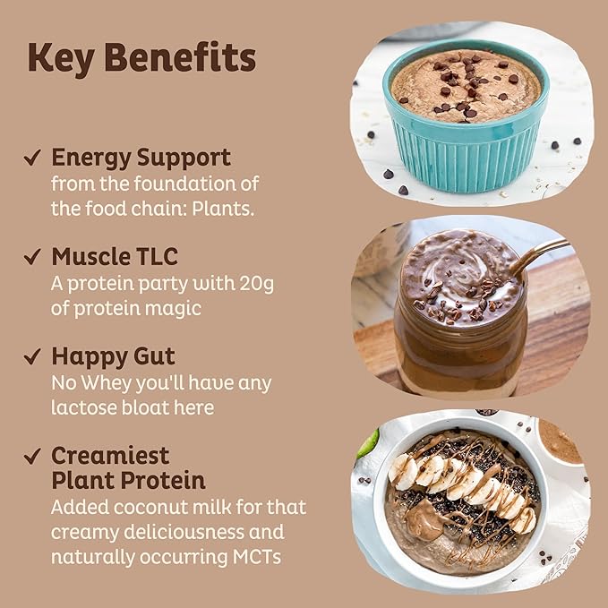 KOS Vegan Protein Powder Erythritol Free, Chocolate - Organic Pea Protein Blend, Plant Based Superfood Rich in Vitamins & Minerals - Keto, Dairy Free - Meal Replacement for Women & Men, 28 Servings