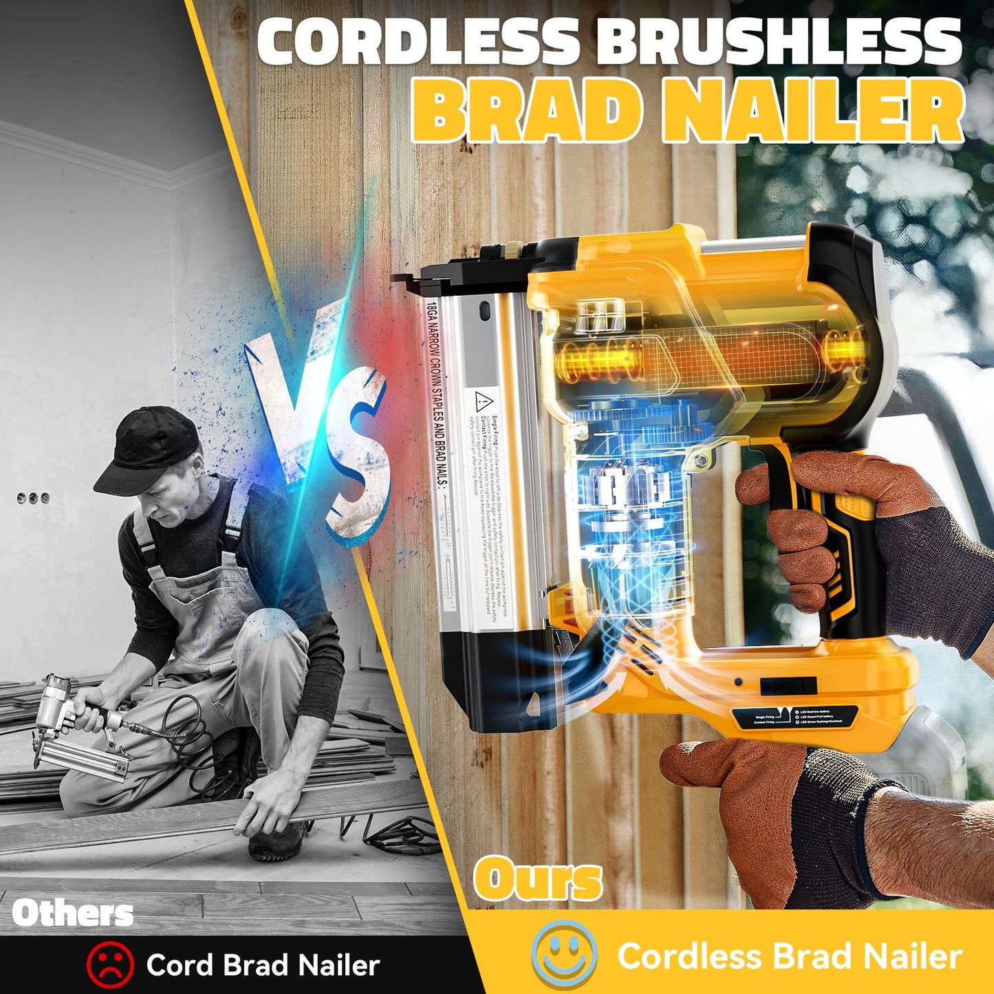 Ecarke Cordless 2" Brad Nailer Compatible with DeWalt 20V Battery(Tool only), 2 in 1 Electric Nail Gun Staple Gun with 18GA Nails, Power Nail Gun for Trim Wood Crafting Home Carpentry, 7.2LBS