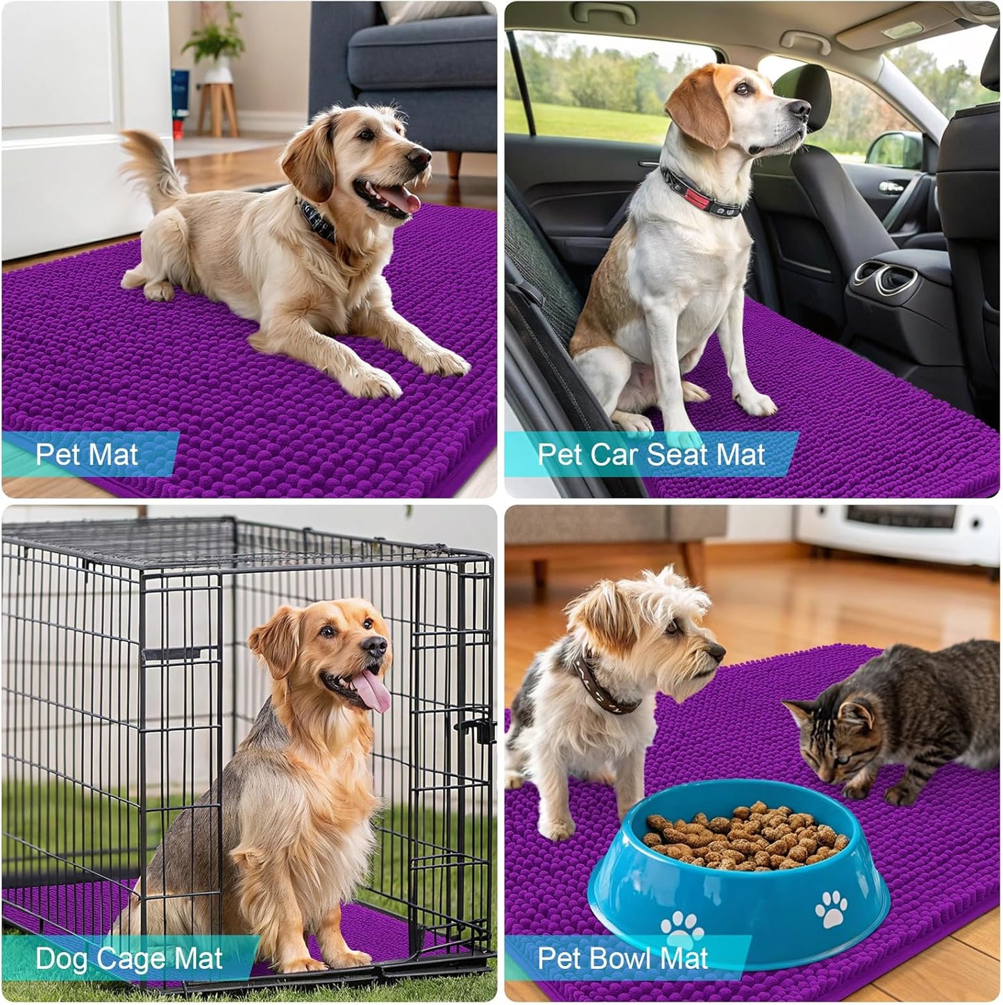 OLANLY Dog Door Mat - Absorbent Non-Slip Washable Chenille Mat for Muddy Paws | 32x20, Purple