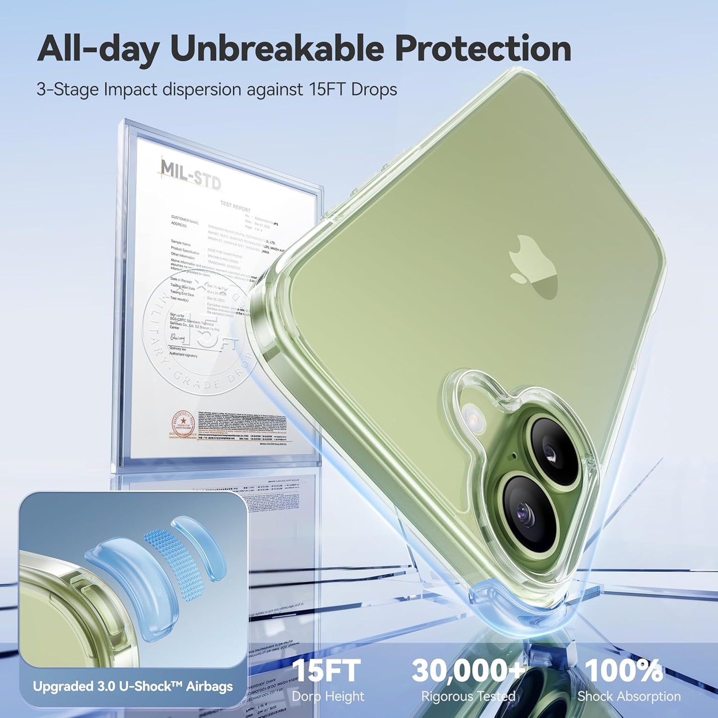 CASEKOO 17 15FT 17 6.3 inch, for iPhone Case Smooth Crystal Clear, Patented Anti-Yellow & Virgin TPU, Military-Grade