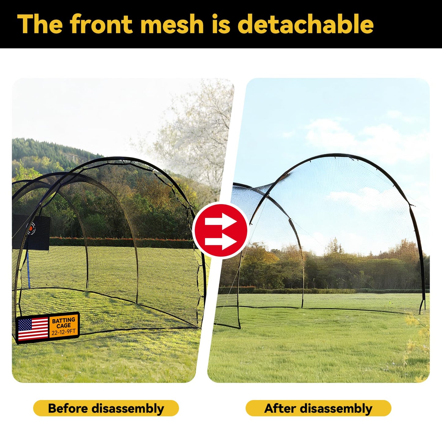 Batting Cages for Backyard, 22FT Baseball Cage with Heavy-Duty Net Portable Backyard Batting Cage for BaseballSoftball Training 4-Layer Polyester Complimentary Handbag