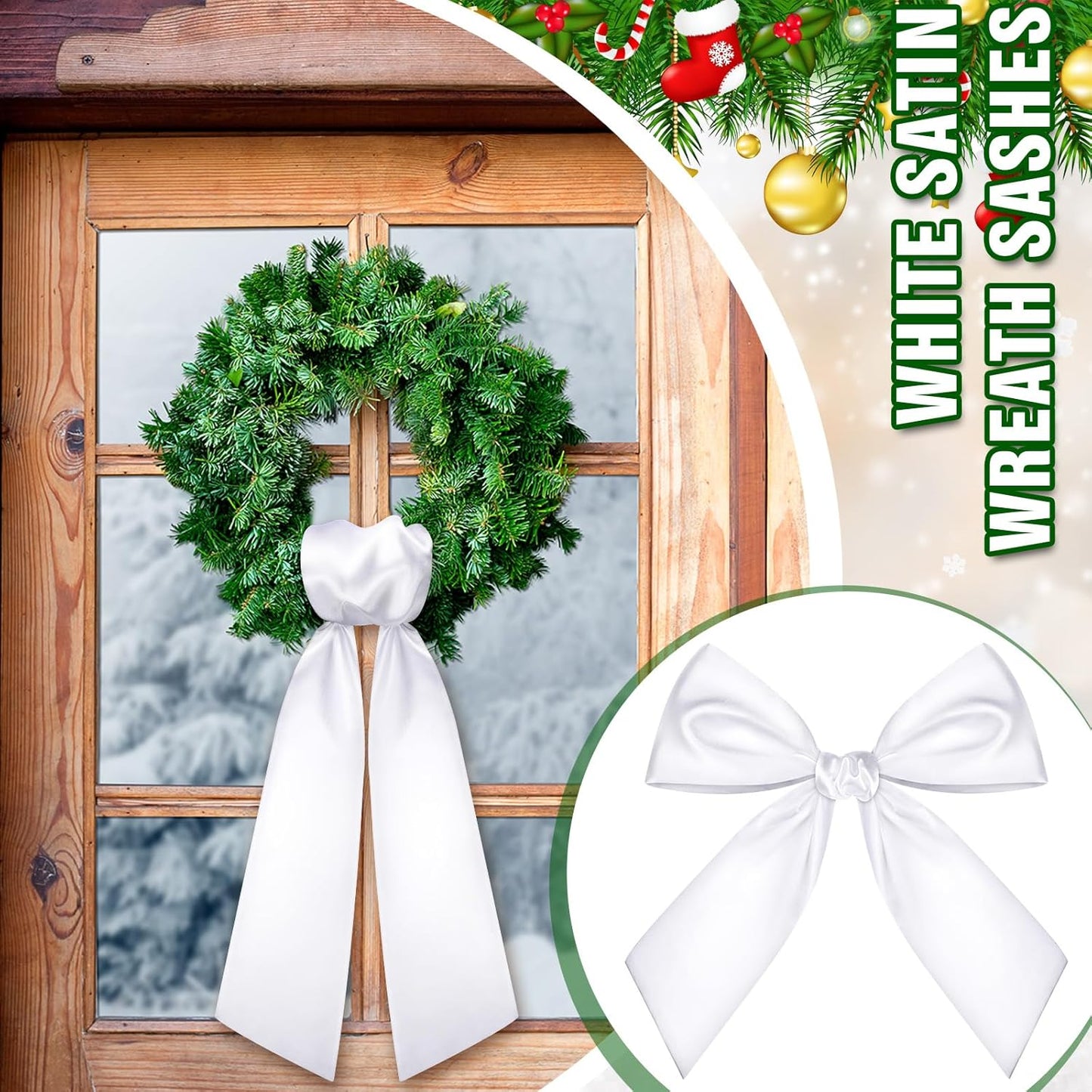 Skiennix 8 PCS White Satin Wreath Sashes - Blank Embroidery Accessories for Weddings & Holidays