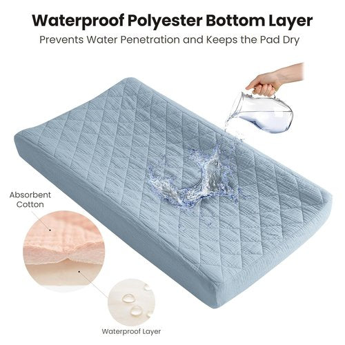 Konssy Waterproof Muslin Changing Pad Cover - Soft Quilted Cotton Fitted Sheets for Boys & Girls | 2 Pack (Star, Blue)